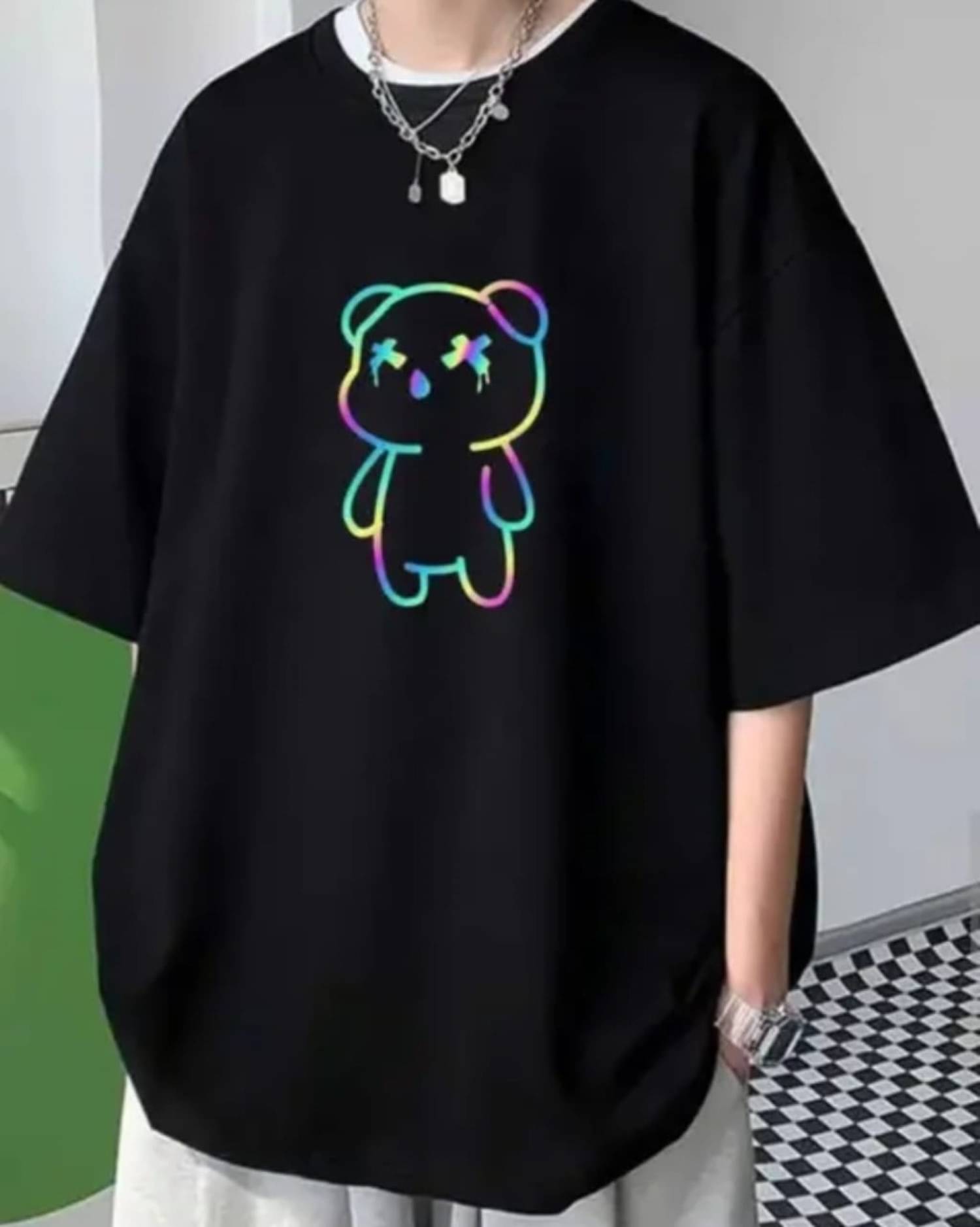SPARSH THIRTY THREE Men Cotton Blend Oversized Fit Printed T-Shirt ( Black ) SPARSH THIRTY THREE Men Cotton Blend Oversized Fit Printed T-Shirt ( Black )