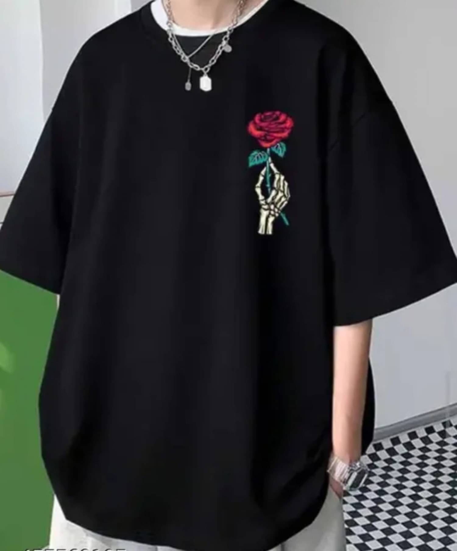 SPARSH THIRTY THREE Men Cotton Blend Oversized Fit Printed T-Shirt ( Black ) SPARSH THIRTY THREE Men Cotton Blend Oversized Fit Printed T-Shirt ( Black )
