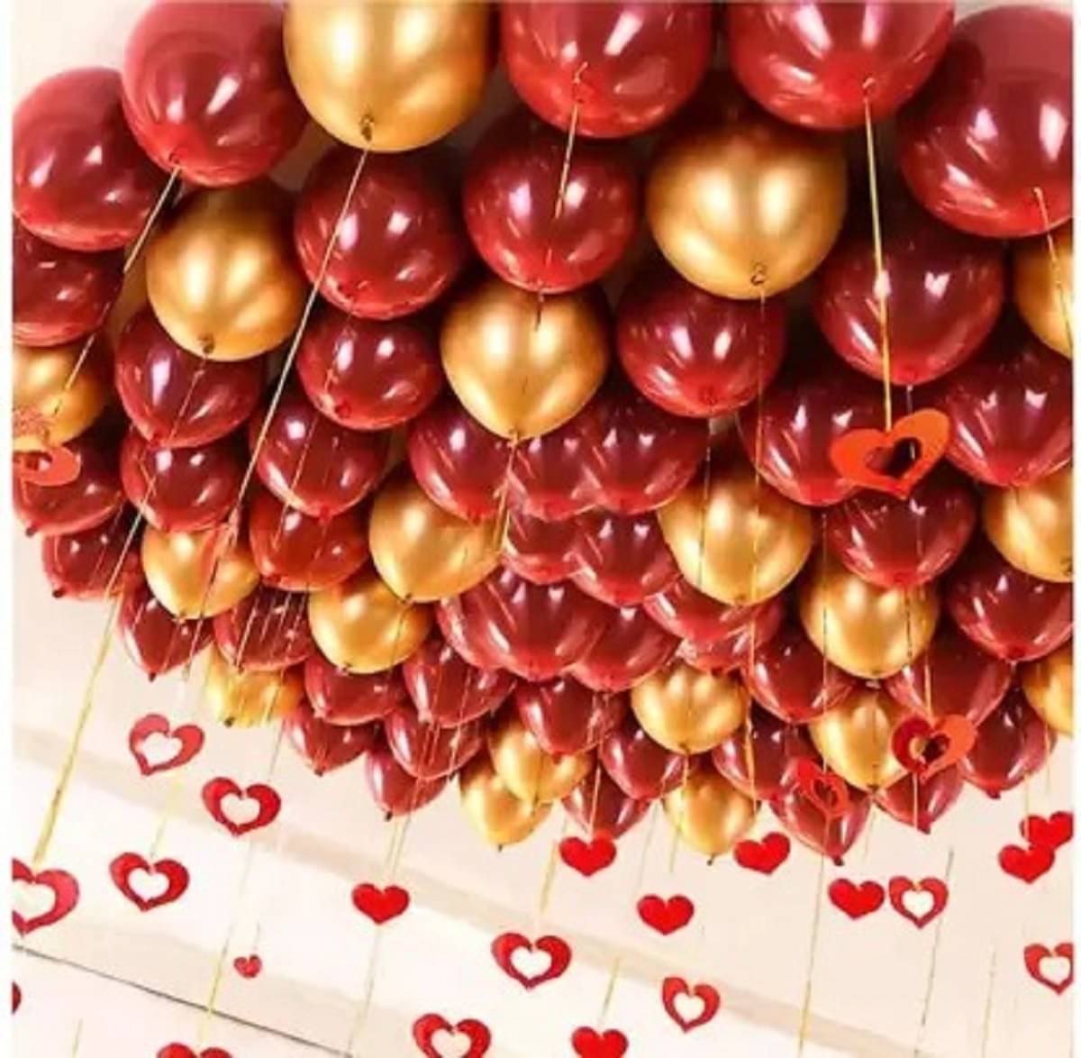     			HK Balloons 50pcs Red And Golden Balloon Birthday Decoration Item Metallic Red & Golden For Celebration Birthday, Anniversary, Baby Shower & Evets