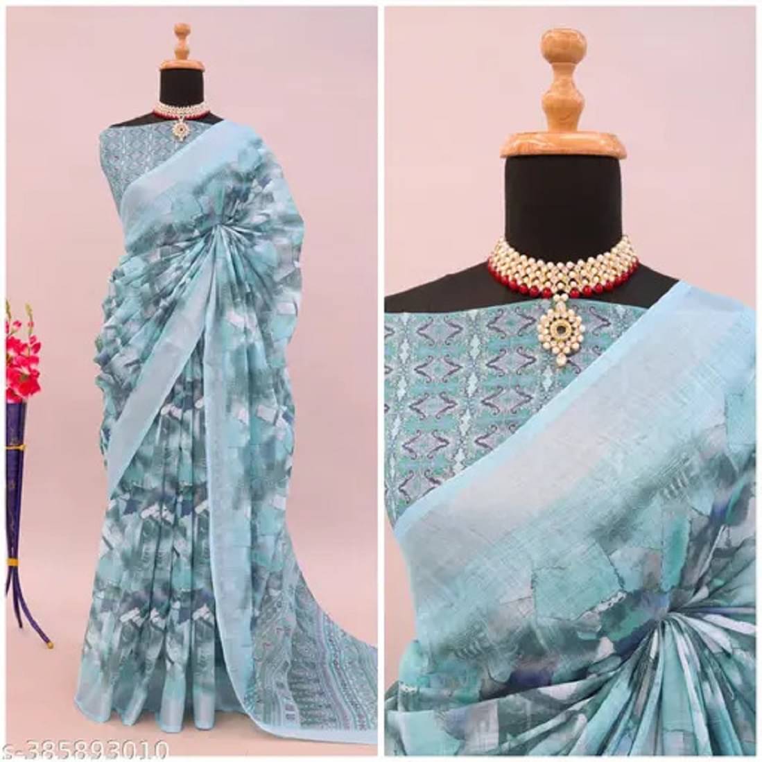     			JILUDI Cotton Printed Saree With Unstitched Blouse Piece ( Light Blue )