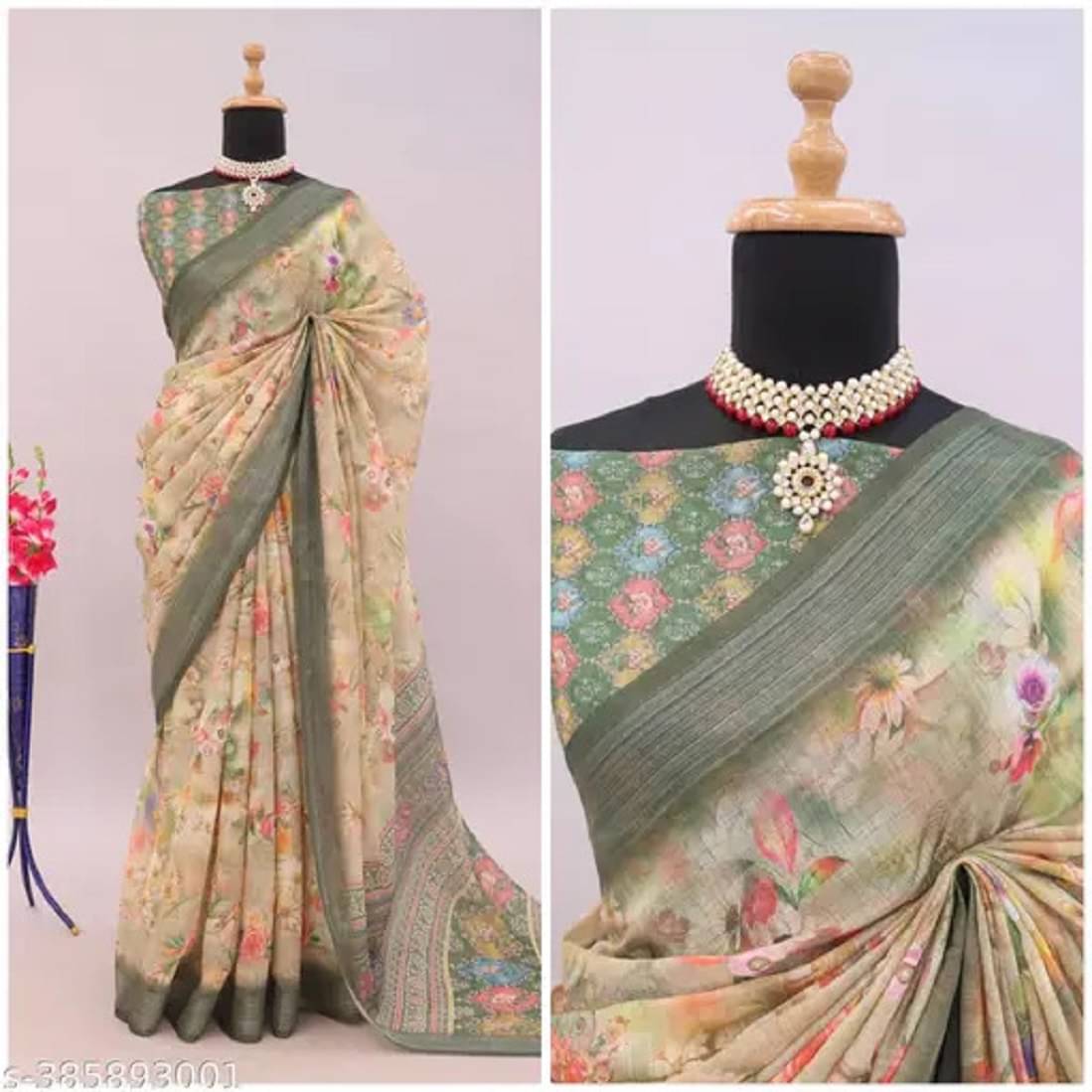 JILUDI Cotton Printed Saree With Unstitched Blouse Piece ( Cream ) JILUDI Cotton Printed Saree With Unstitched Blouse Piece ( Cream )