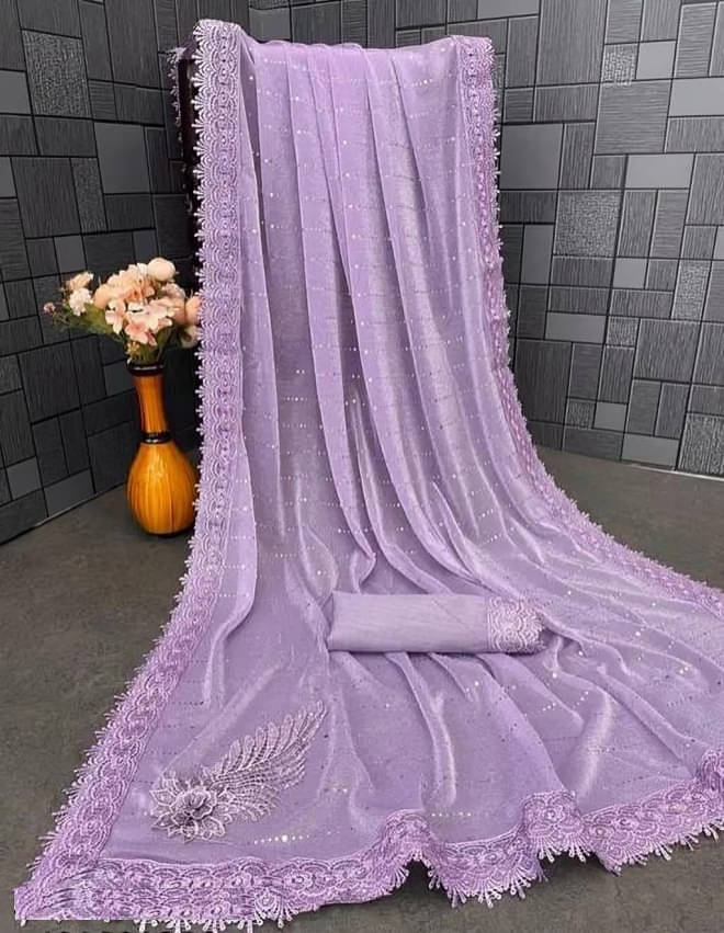 JULEE Lycra Embellished Saree With Unstitched Blouse Piece ( Lavender ) JULEE Lycra Embellished Saree With Unstitched Blouse Piece ( Lavender )