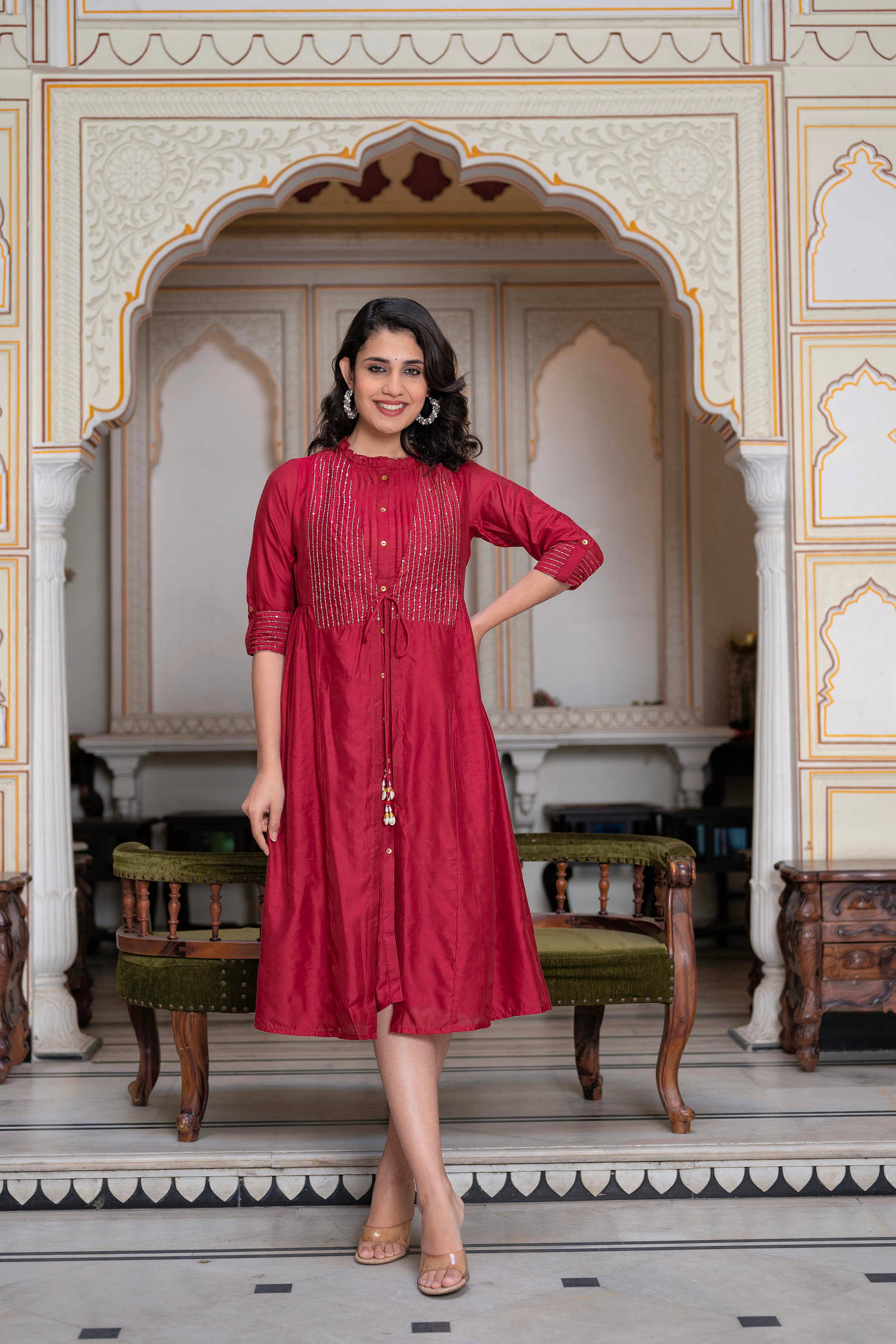 Juniper Pack of 1 Rayon Embroidered A-line Women's Kurti - ( Maroon ) Juniper Pack of 1 Rayon Embroidered A-line Women's Kurti - ( Maroon )