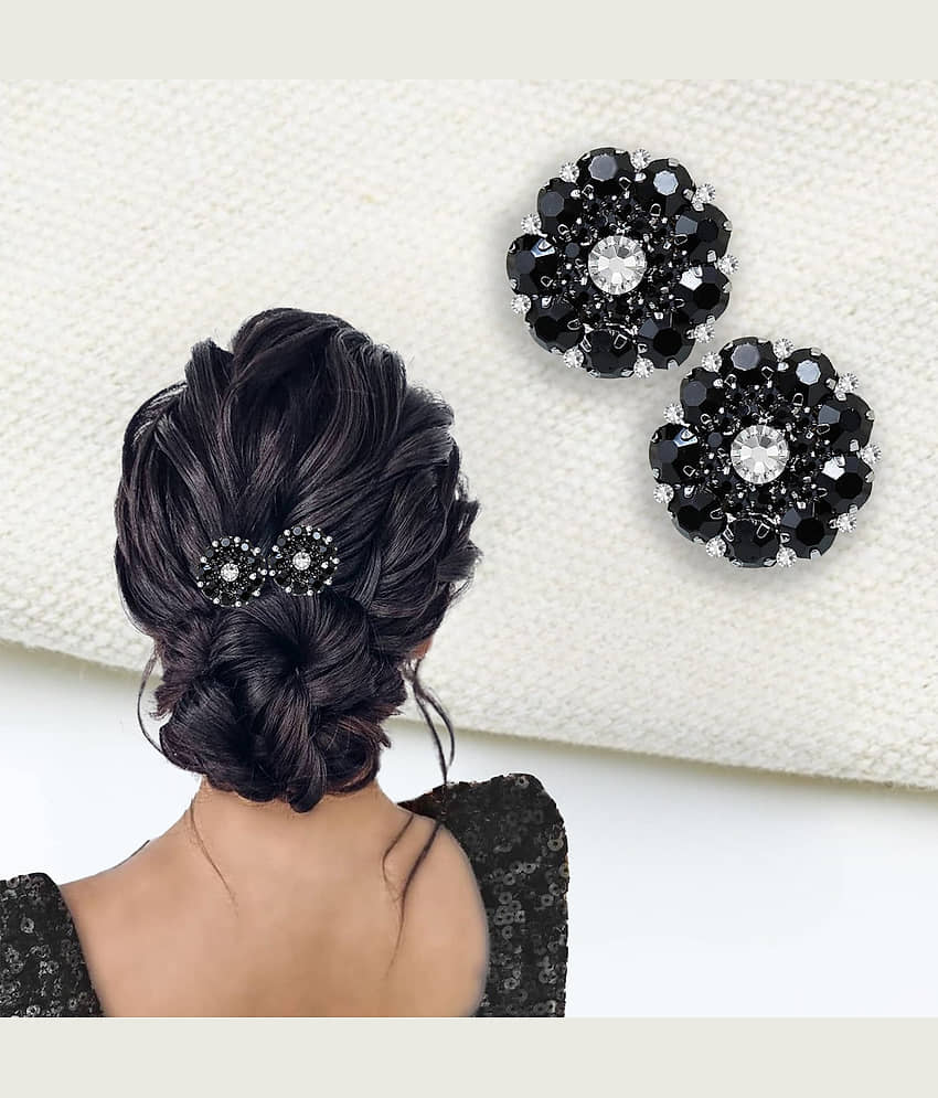 Stylish Black Crystal Hair Clip - Rhinestone French Barrette, 2Pcs - Jewellery Sets | Buy online on ZillyBuy
