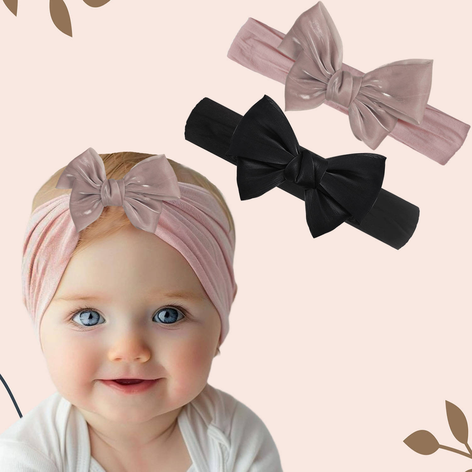     			Soft Cotton Bow Headbands - Stretchy Hair Wrap , 2Pc (Multi)
