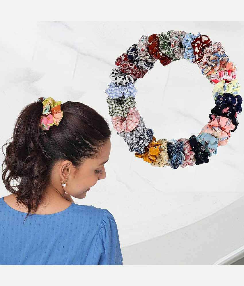 Premium Printed Satin Scrunchies Hair Ties , 12Pcs (Multi) - Jewellery Sets | Buy online on ZillyBuy