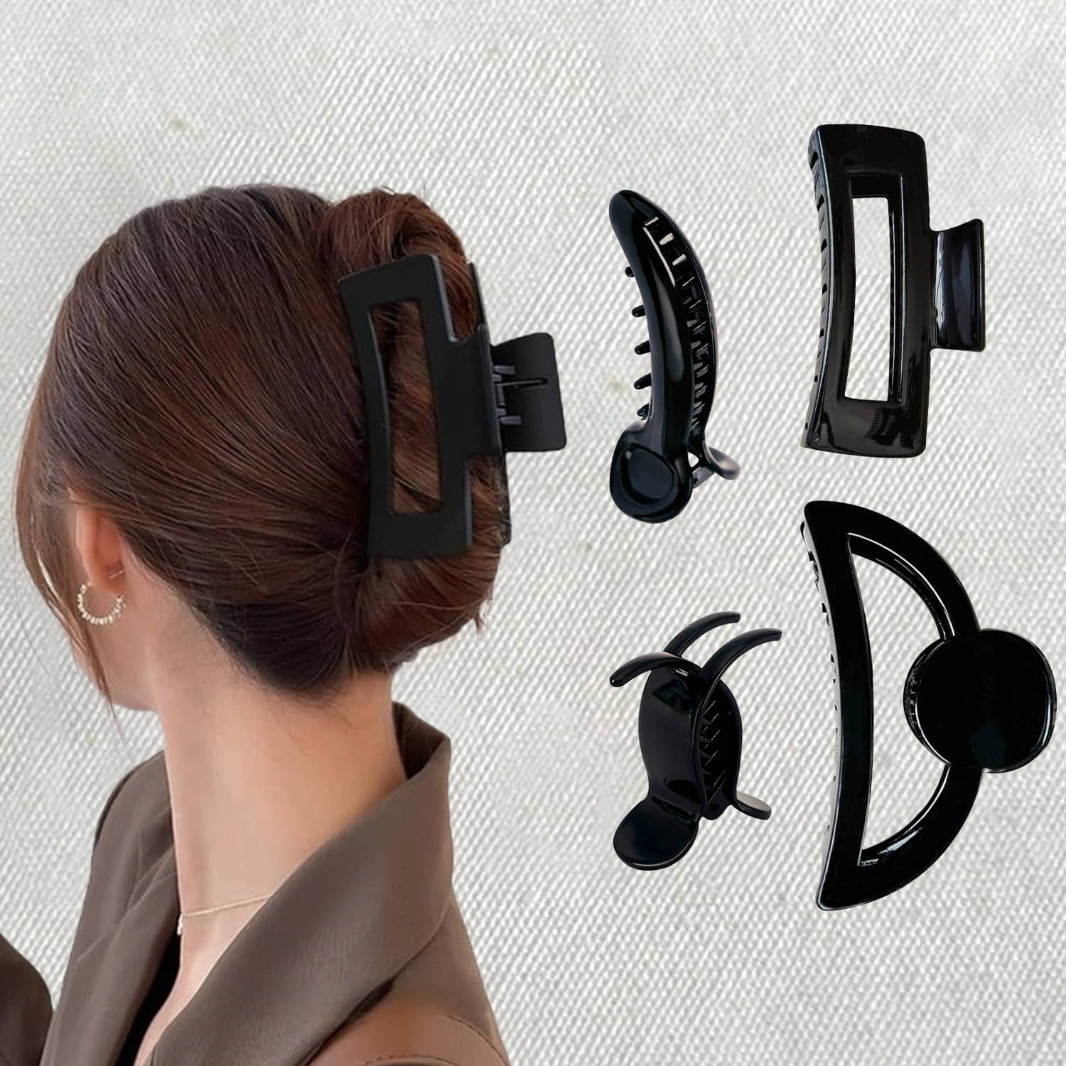     			Black Acrylic Hair Clutcher Combo- 4Pcs