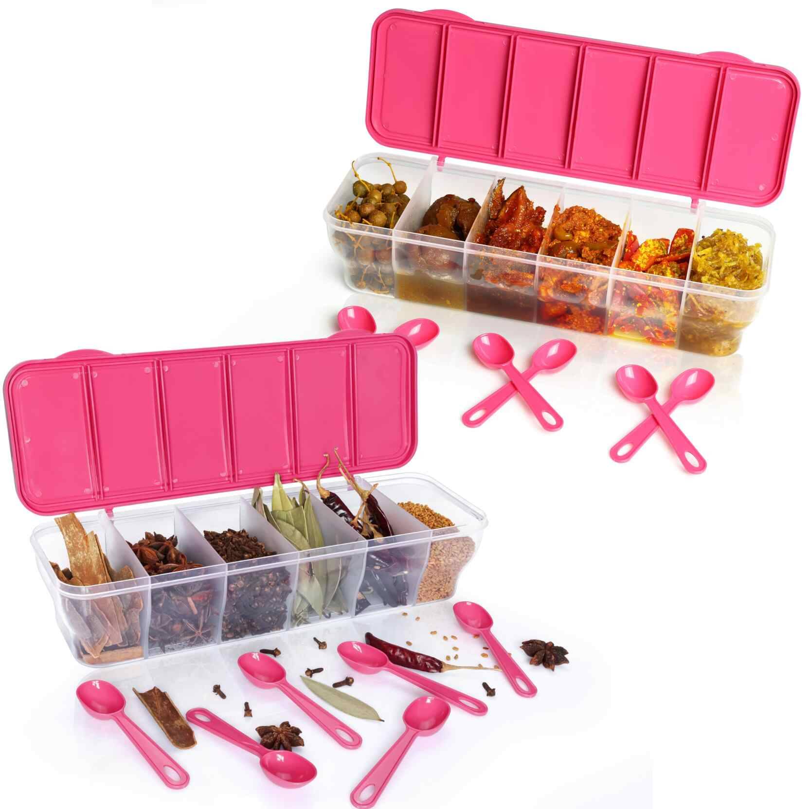     			MAGICSPOON 6 Section Container Polyproplene Pink Utility Container ( Set of 2 )
