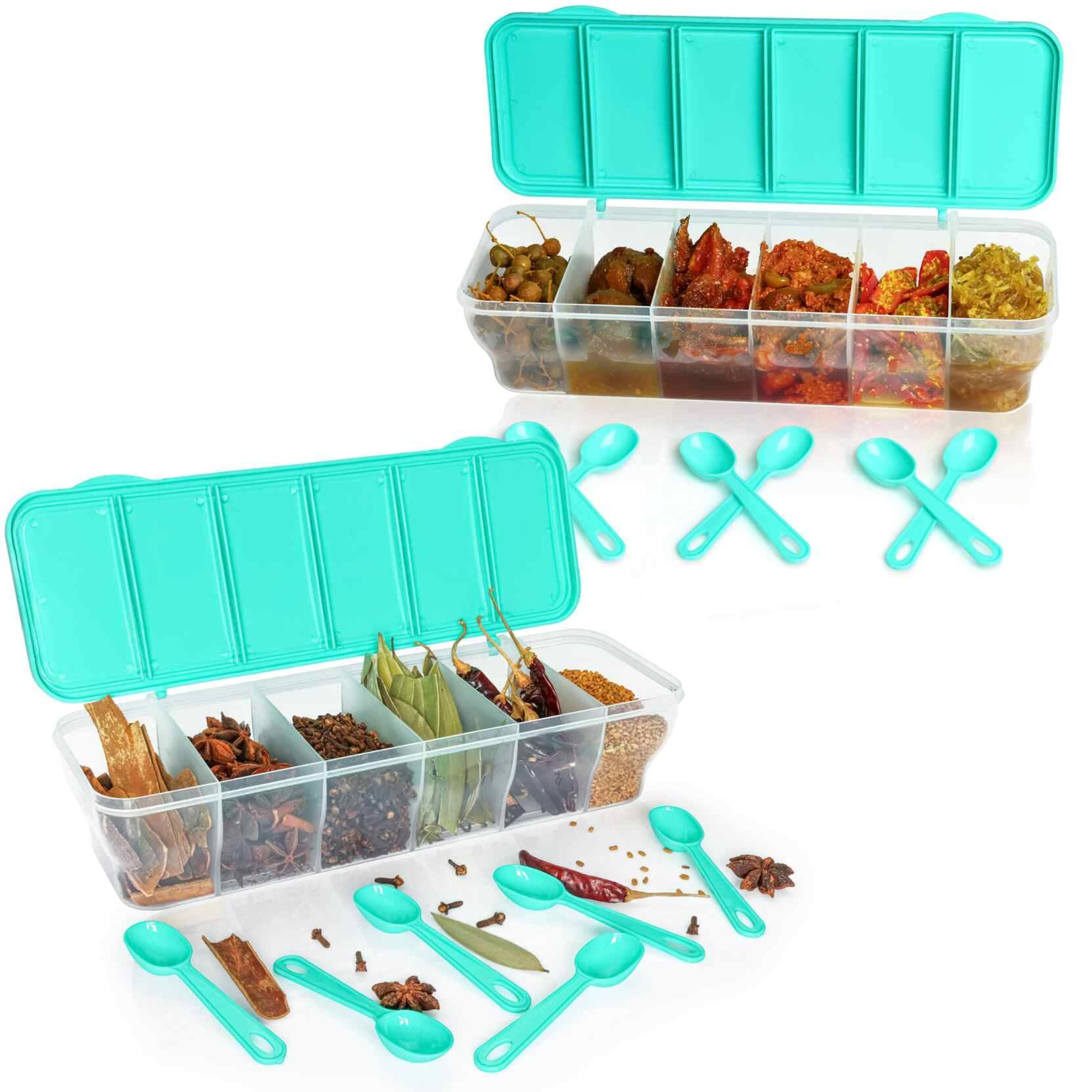     			MAGICSPOON 6 Section Container Polyproplene Aqua Green Pickle Container ( Set of 2 )