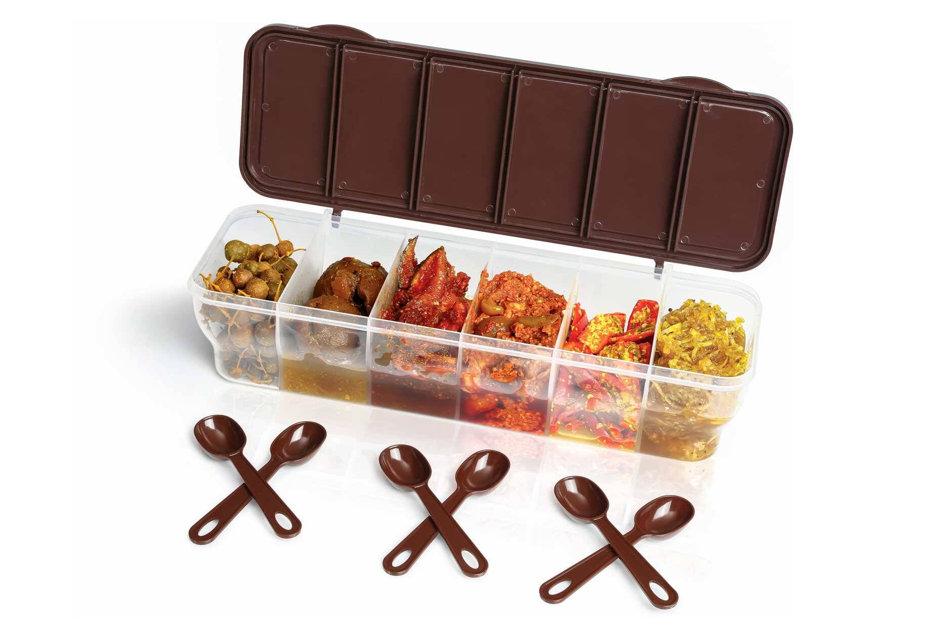     			MAGICSPOON 6 Section Container Polyproplene Brown Pickle Container ( Set of 1 )