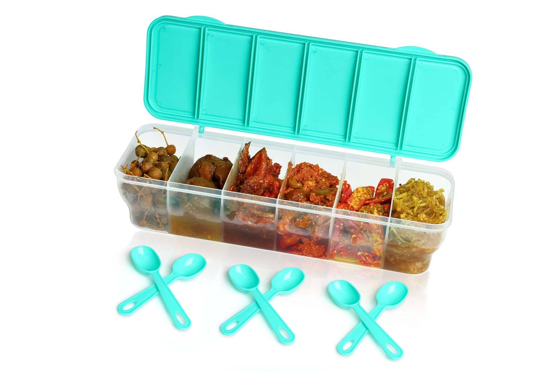     			MAGICSPOON 6 Section Container Polyproplene Aqua Green Pickle Container ( Set of 1 )