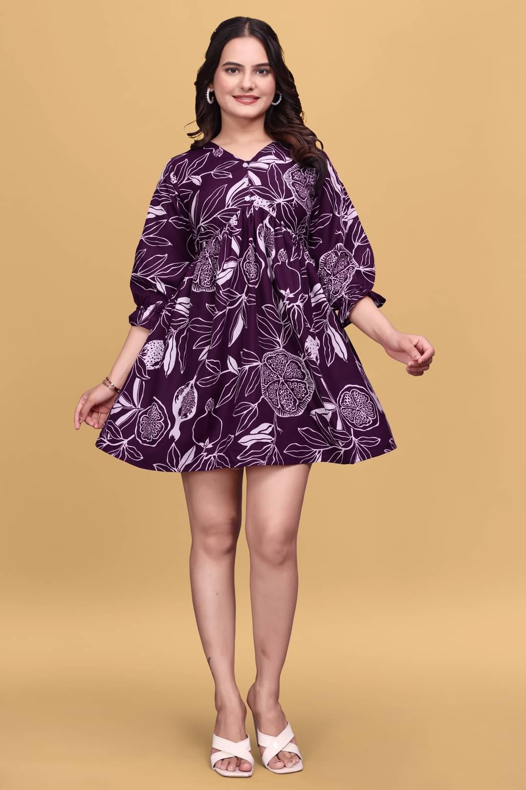     			MEHUL TEXTILE / MVC GROUP OF COMPANY Women Rayon Printed Empire Dress ( Purple )