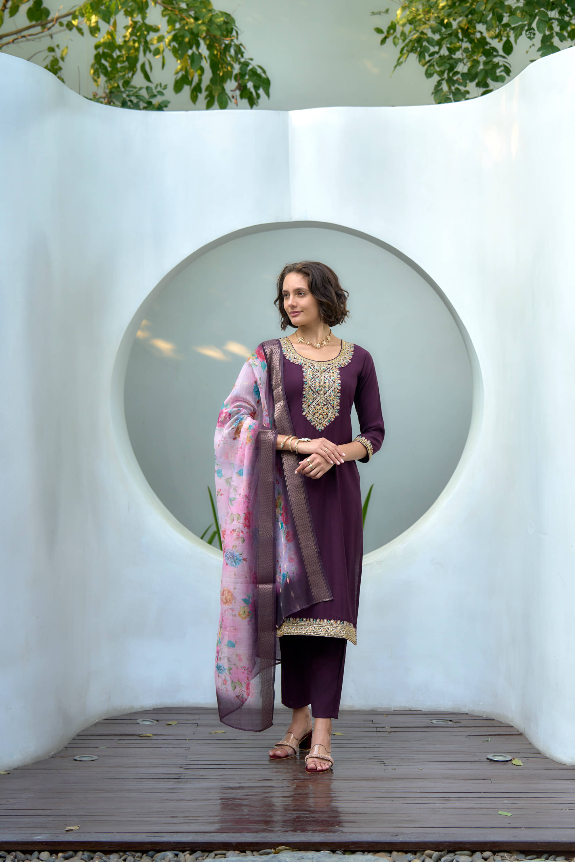 MOJILAA Silk Embroidered Kurti With Pants Women's Stitched Salwar Suit - Purple ( Pack of 1 ) MOJILAA Silk Embroidered Kurti With Pants Women's Stitched Salwar Suit - Purple ( Pack of 1 )