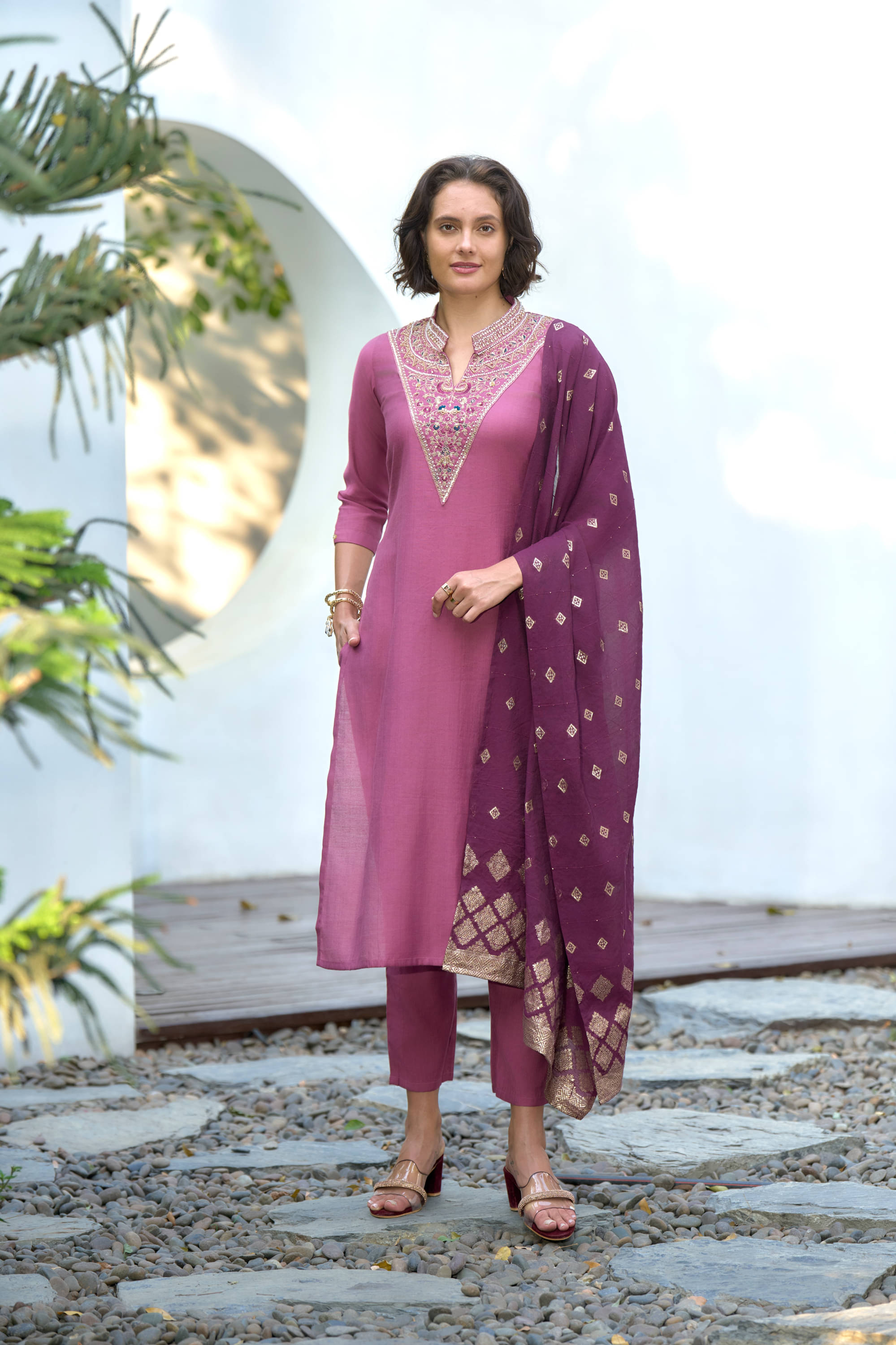 MOJILAA Silk Embroidered Kurti With Pants Women's Stitched Salwar Suit - Pink ( Pack of 1 ) MOJILAA Silk Embroidered Kurti With Pants Women's Stitched Salwar Suit - Pink ( Pack of 1 )