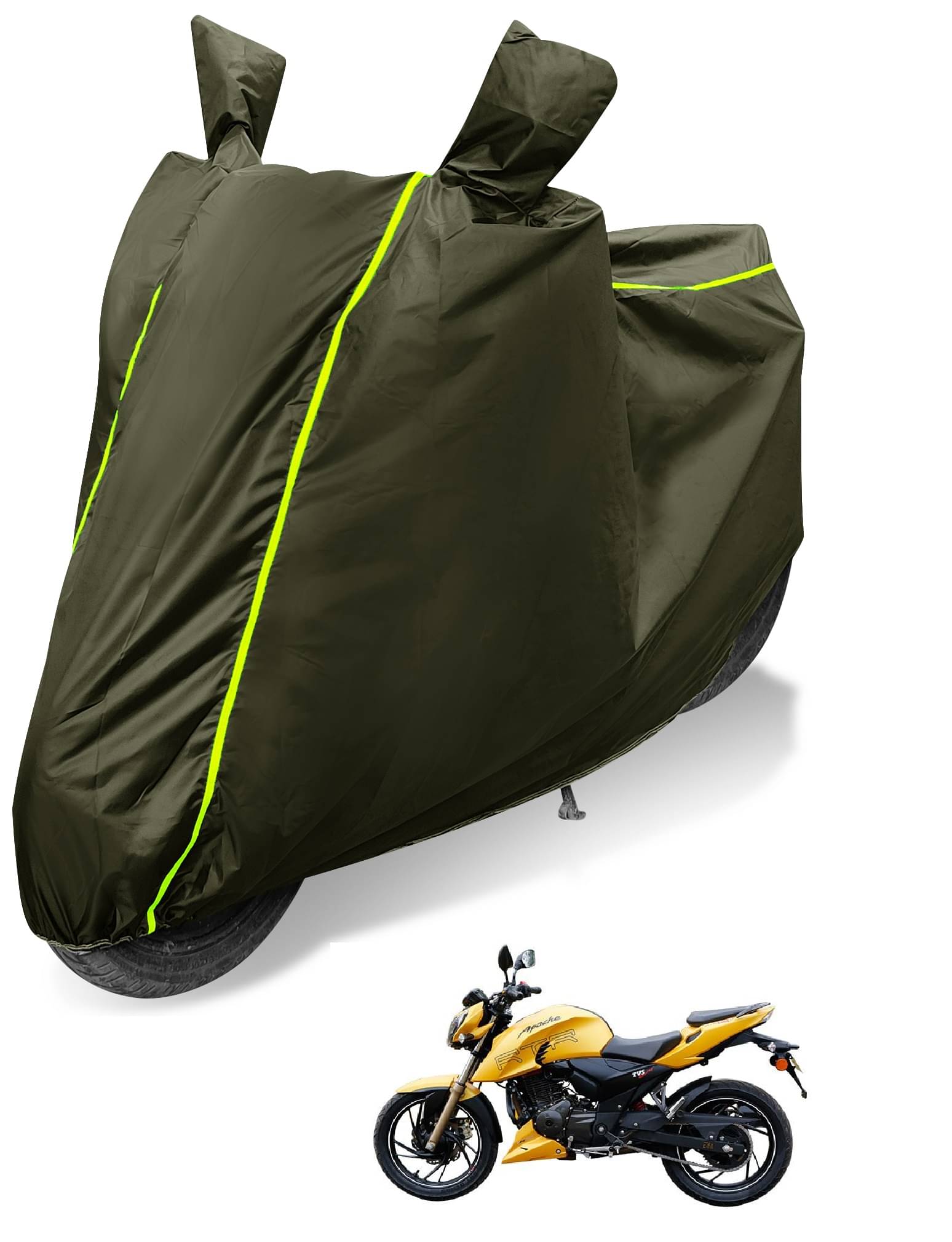 Mockhe Bike Body Cover for TVS Apache RTR 200 4V FI ( Pack of 1 ) , Green Mockhe Bike Body Cover for TVS Apache RTR 200 4V FI ( Pack of 1 ) , Green