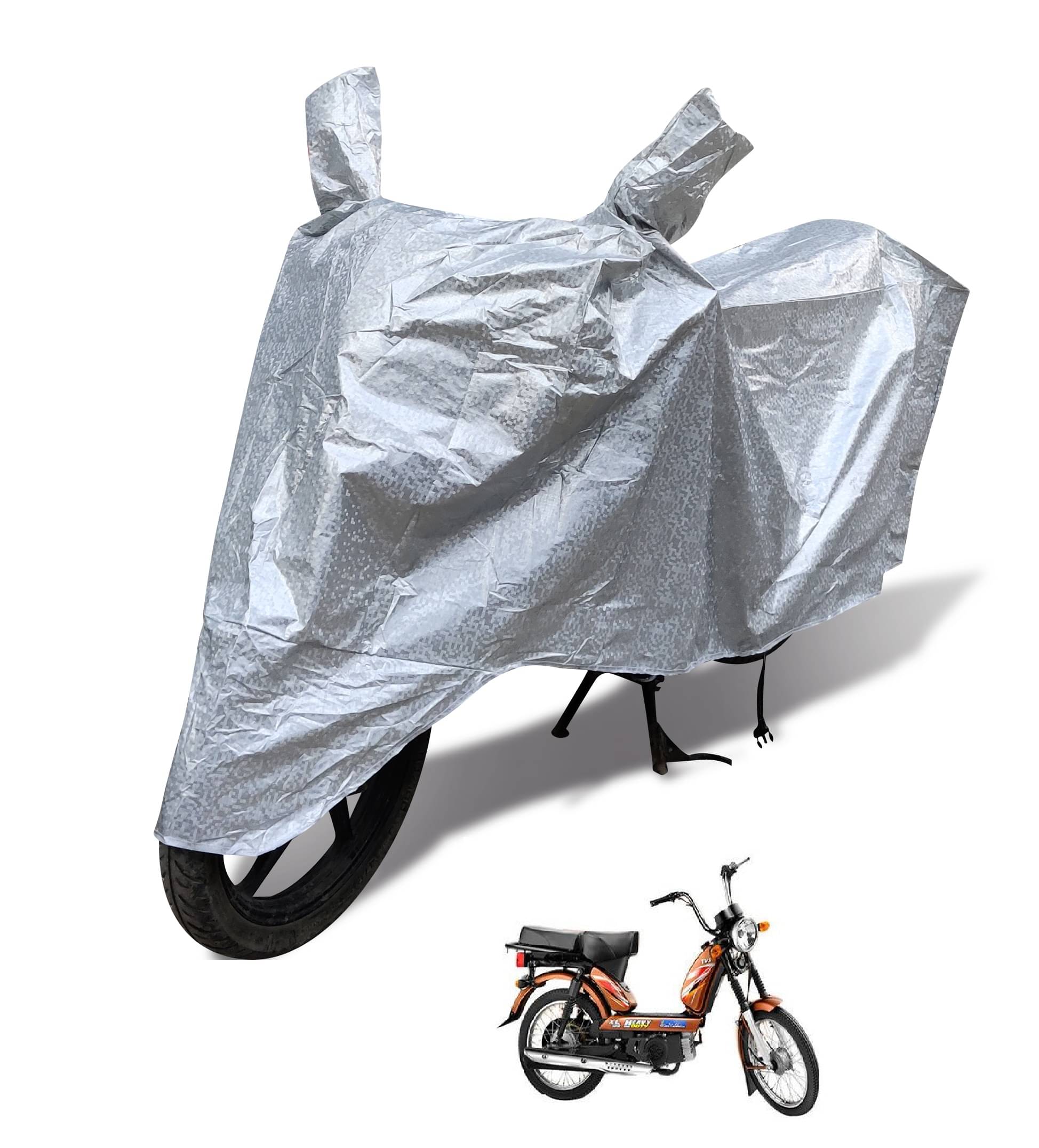 Mockhe Bike Body Cover for TVS Heavy Duty Super XL ( Pack of 1 ) , Silver Mockhe Bike Body Cover for TVS Heavy Duty Super XL ( Pack of 1 ) , Silver