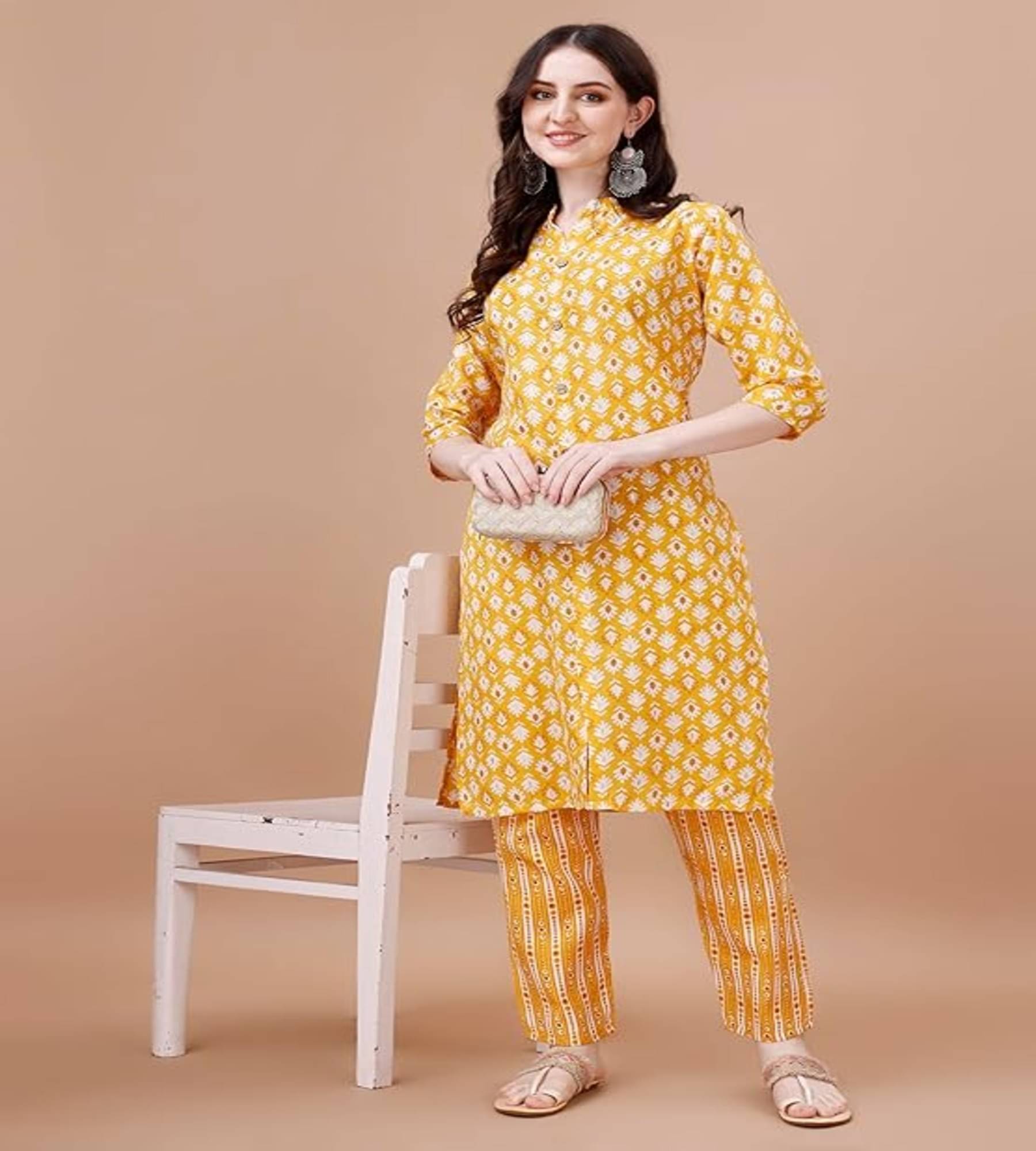 Obf Pack of 1 Cotton Printed Straight Women's Kurti - ( Orange )     			Obf Pack of 1 Cotton Printed Straight Women's Kurti - ( Orange )