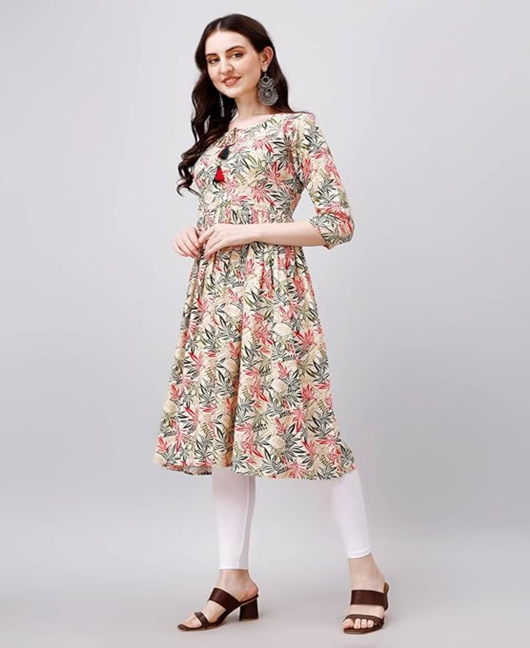 Obf Pack of 1 Rayon Printed A-line Women's Kurti - ( Red & Green ) Obf Pack of 1 Rayon Printed A-line Women's Kurti - ( Red & Green )