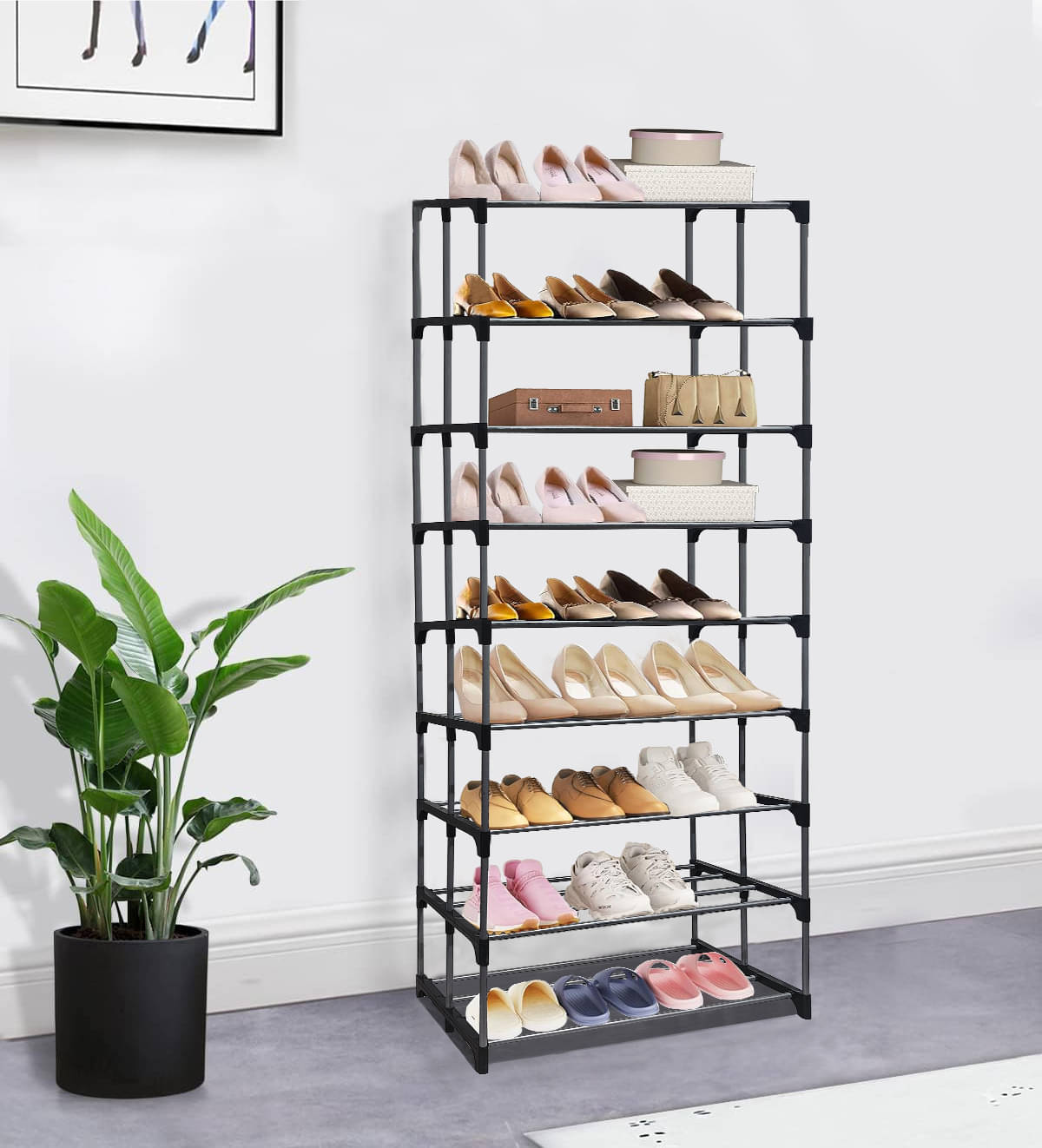     			PHILOSHOP 9 Layer Open Shoe Rack With Metal Pipe Shoe Stand Storage for Home & Office (Silver)
