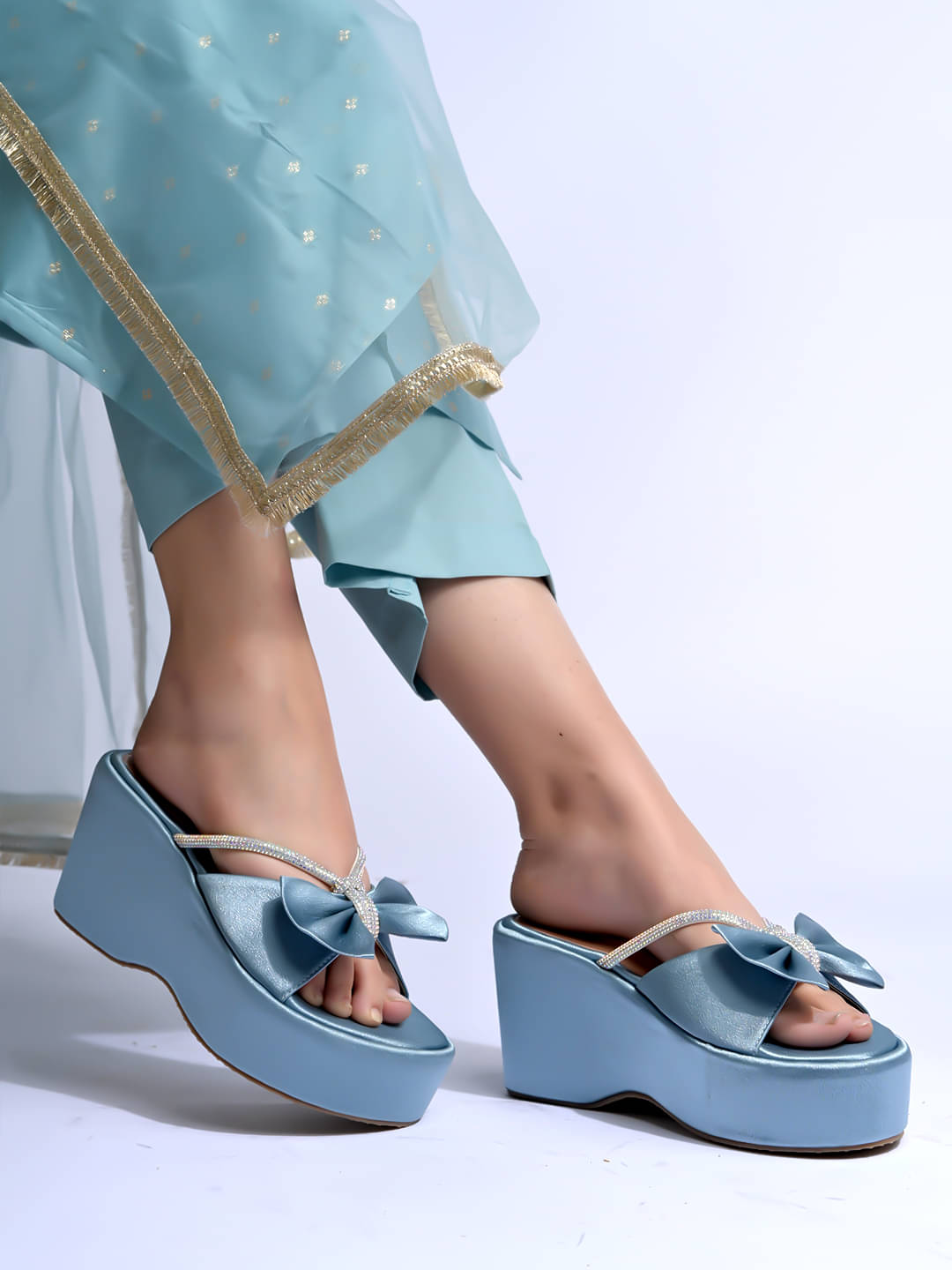     			Shoetopia Blue Women's Slip On Heels