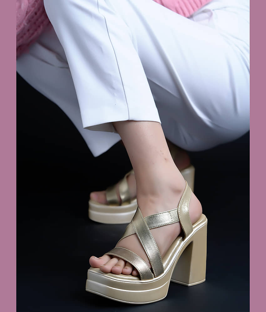 Shoetopia Gold Women's Sandal Heels - Heels | Buy online on ZillyBuy