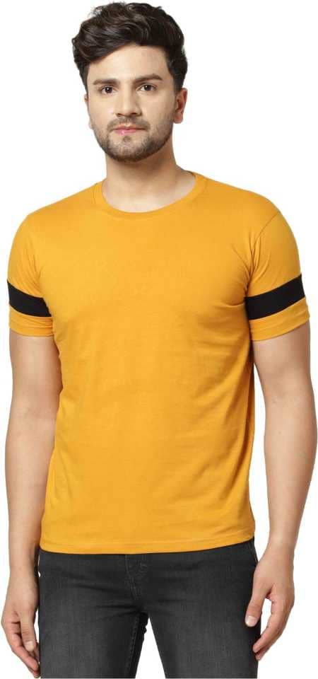 TAZO Cotton Blend Regular Fit Solid Half Sleeves Men's Round T-Shirt - Mustard ( Pack of 1 )