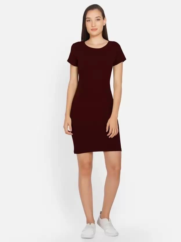     			Westchic Women Cotton Blend Solid Bodycon Dress ( Maroon )