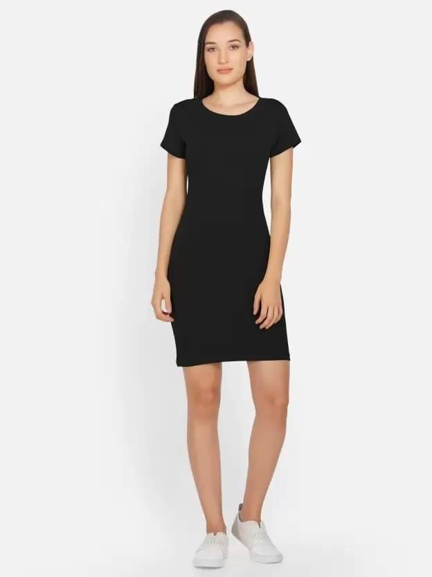     			Westchic Women Cotton Blend Solid Bodycon Dress ( Black )