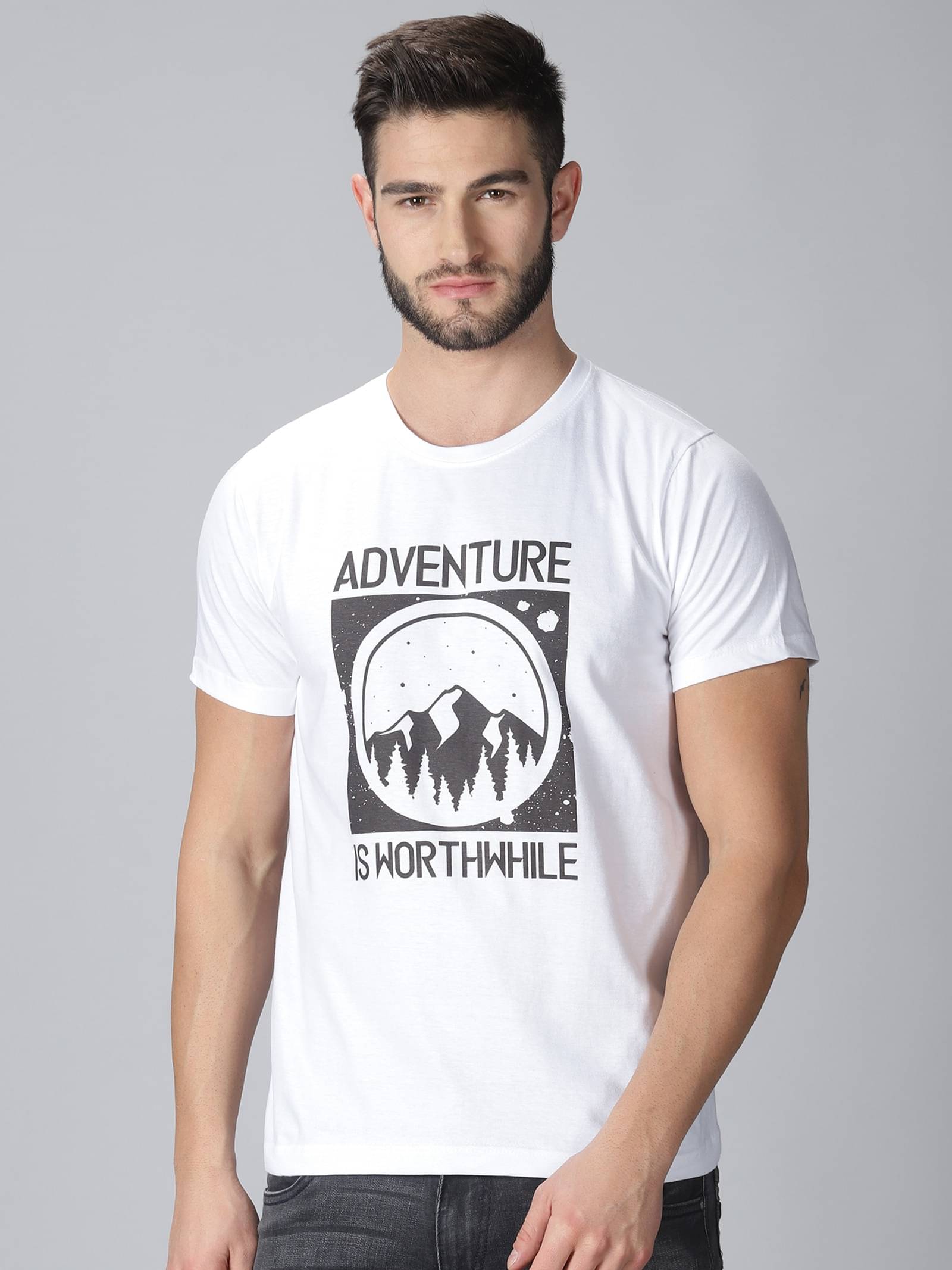     			Y.O.U. 100% Cotton Oversized Fit Printed Half Sleeves Men's Round T-Shirt - White ( Pack of 1 )