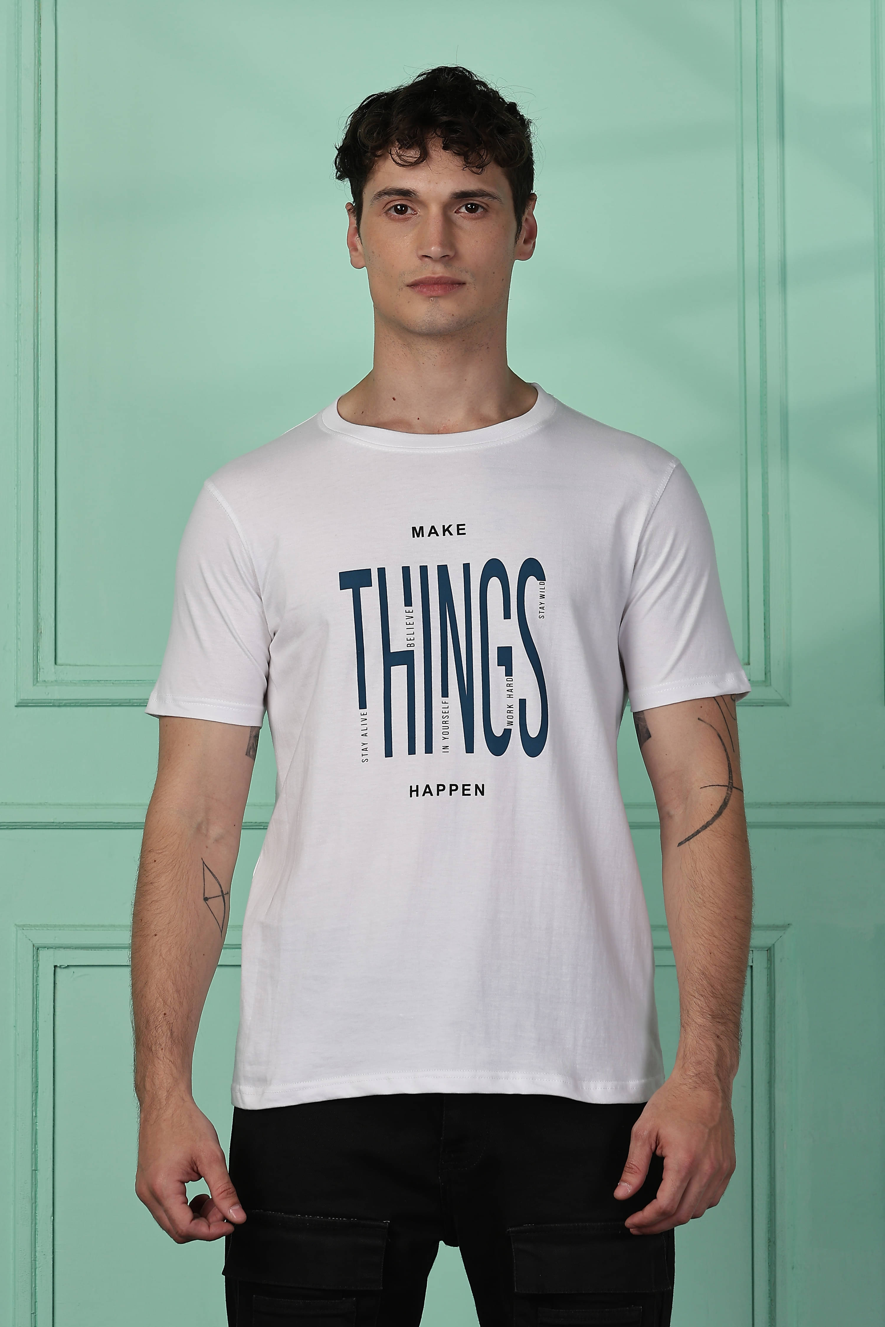 Y.O.U. 100% Cotton Regular Fit Printed Half Sleeves Men's Round T-Shirt - White ( Pack of 1 ) Y.O.U. 100% Cotton Regular Fit Printed Half Sleeves Men's Round T-Shirt - White ( Pack of 1 )