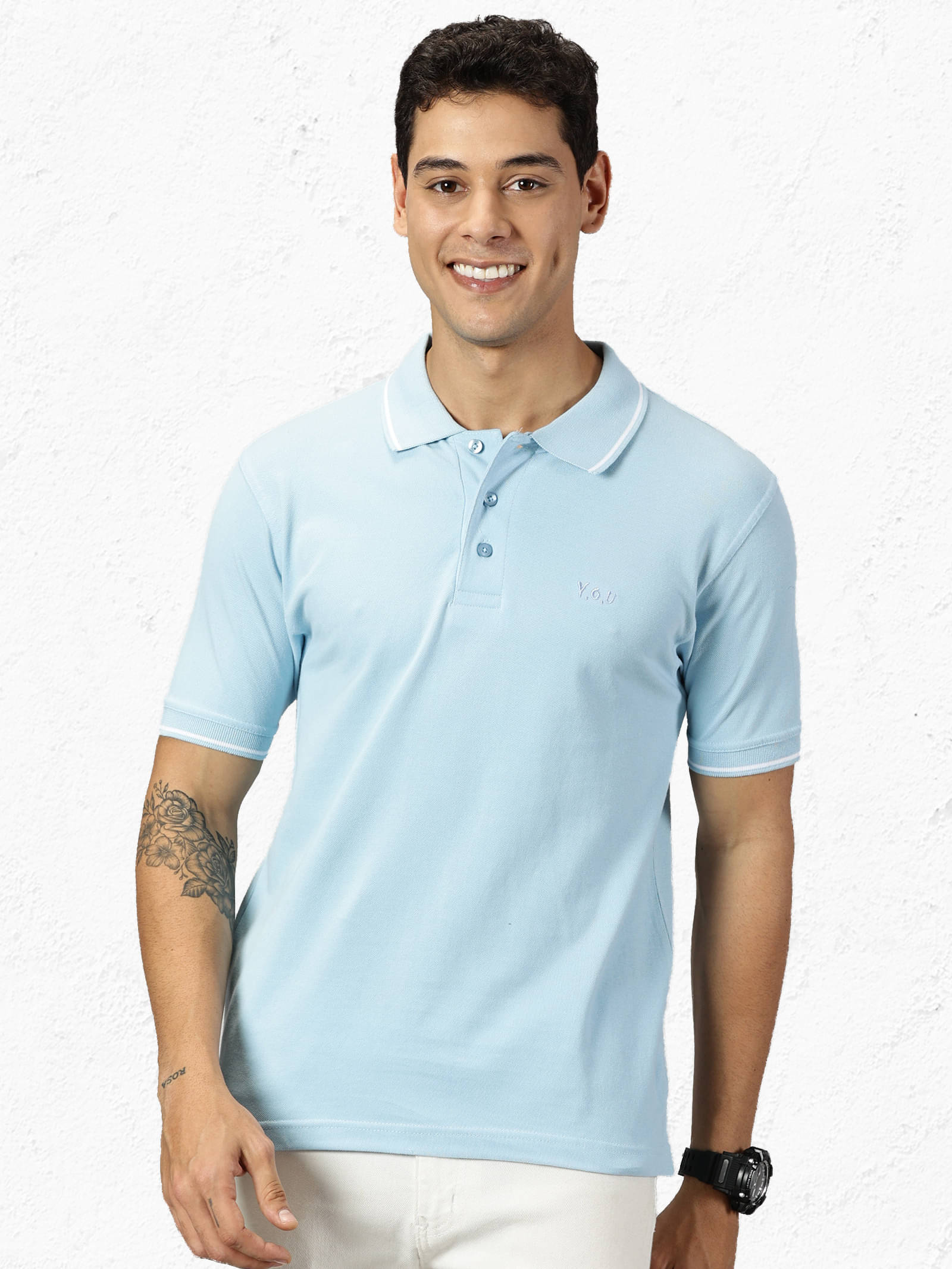     			Y.O.U. Pack of 1 Cotton Regular Fit Solid Half Sleeves Men's Polo T Shirt ( Light Blue )