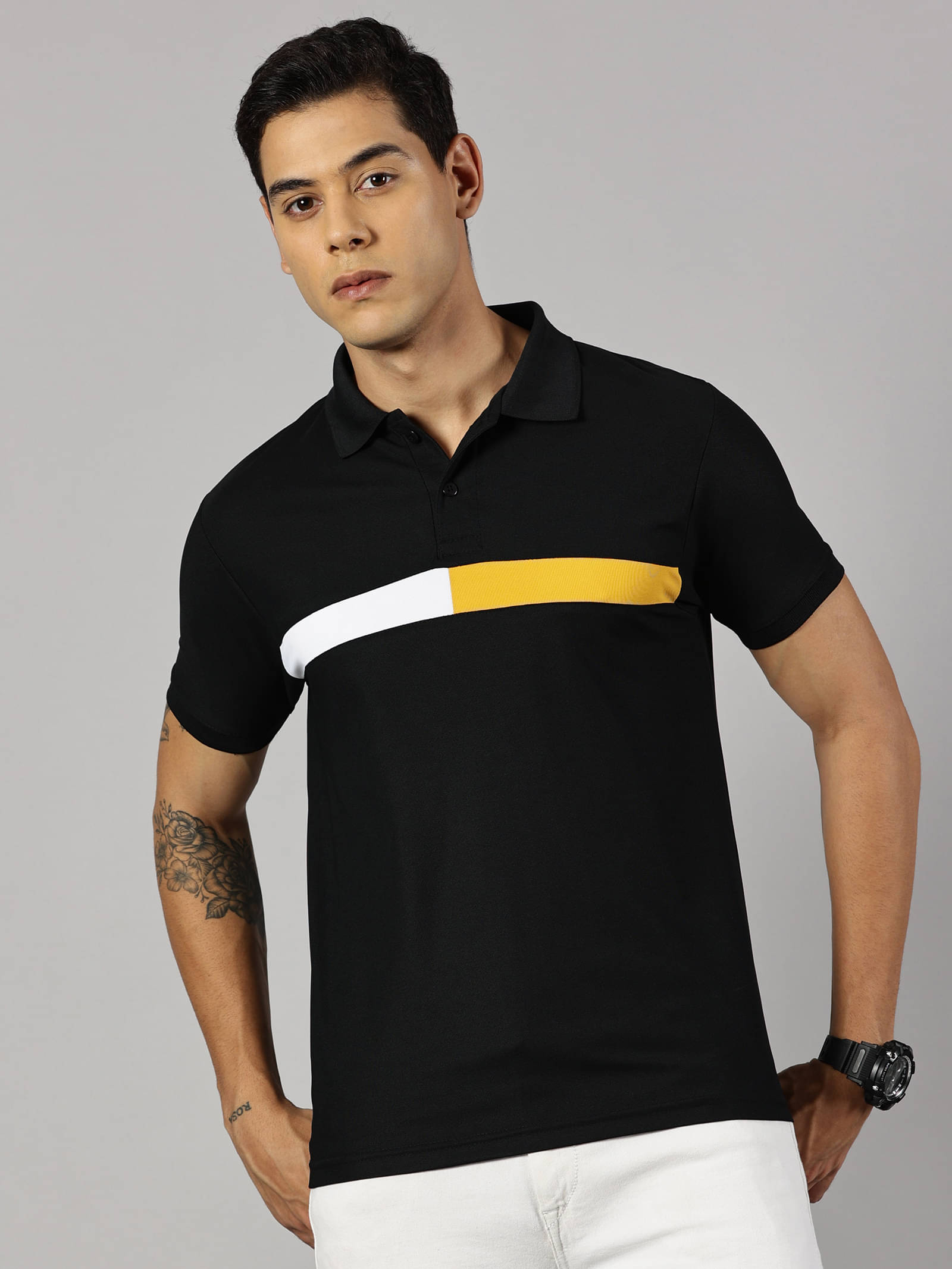 Y.O.U. Pack of 1 Polyester Slim Fit Colorblock Half Sleeves Men's Polo T Shirt ( Black ) Y.O.U. Pack of 1 Polyester Slim Fit Colorblock Half Sleeves Men's Polo T Shirt ( Black )