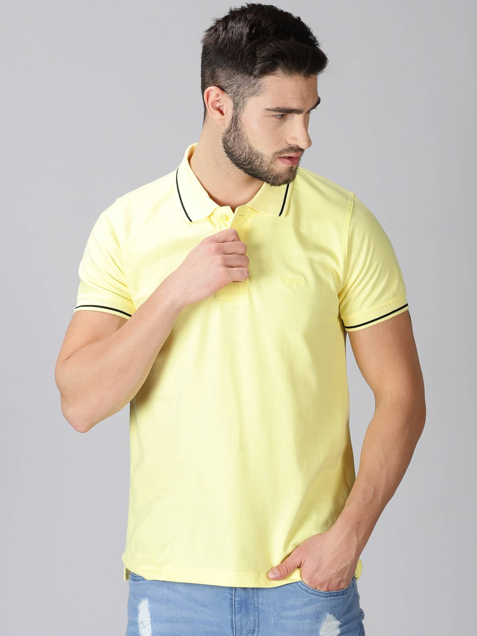 Y.O.U. Pack of 1 Cotton Regular Fit Solid Half Sleeves Men's Polo T Shirt ( Yellow ) Y.O.U. Pack of 1 Cotton Regular Fit Solid Half Sleeves Men's Polo T Shirt ( Yellow )