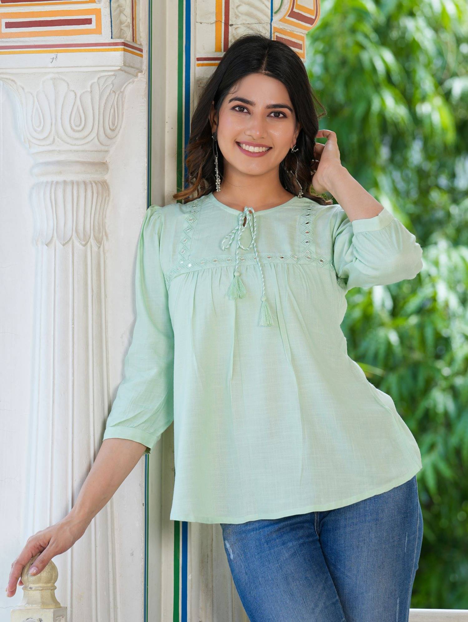     			Yash Gallery Green Rayon Women's A-Line Top ( Pack of 1 )