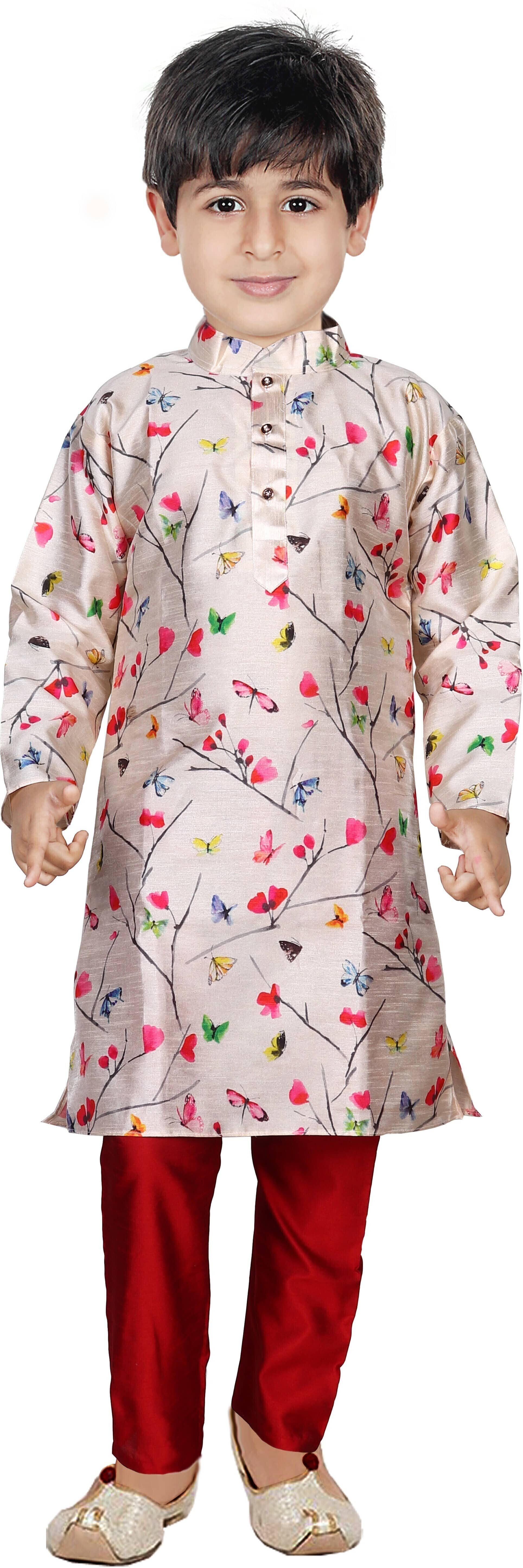hrr Baby Boys Cotton Blend Solid - Pattern Kurta Pyjama Set ( Beige , Pack of 1 ) - Kurtas & Kurta Sets | Buy online on ZillyBuy