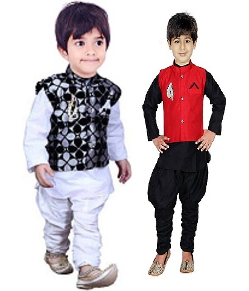 hrr Baby Boys Silk Ethnic - Pattern Kurta Pyjama Set ( Black , Pack of 2 ) - Kurtas & Kurta Sets | Buy online on ZillyBuy