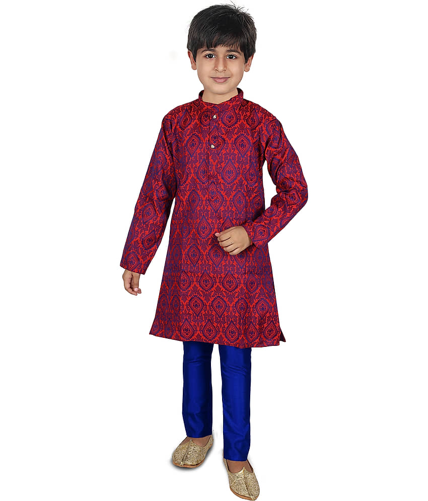 hrr Boys Cotton Blend Ethnic - Pattern Kurta Pyjama Set ( Blue , Pack of 1 ) - Kurtas & Kurta Sets | Buy online on ZillyBuy