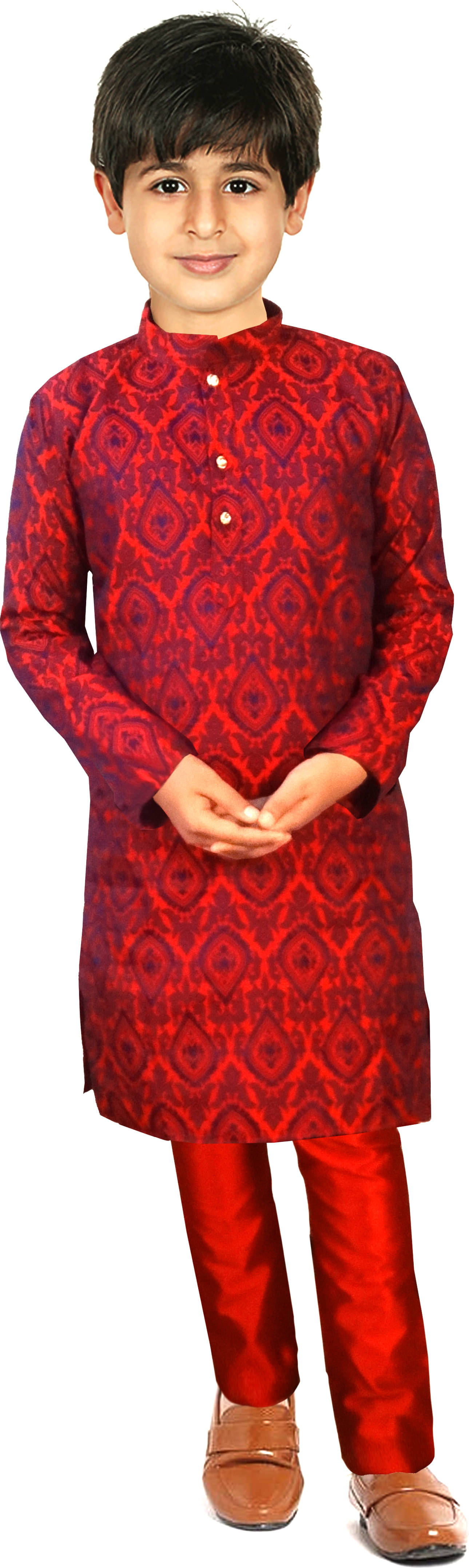     			hrr Boys Cotton Blend Ethnic - Pattern Kurta Pyjama Set ( Red , Pack of 1 )