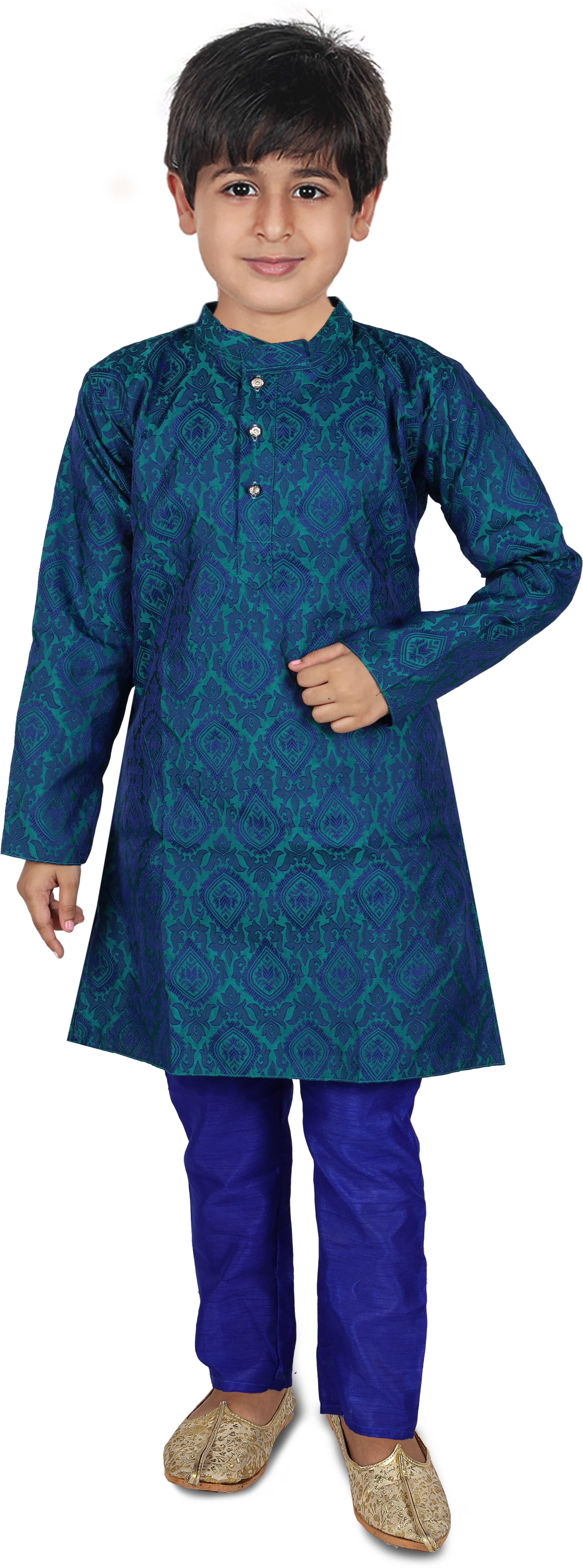 hrr Boys Cotton Blend Dark Blue Kurta Pyjama Set ( Pack of 1 ) - Kurtas & Kurta Sets | Buy online on ZillyBuy