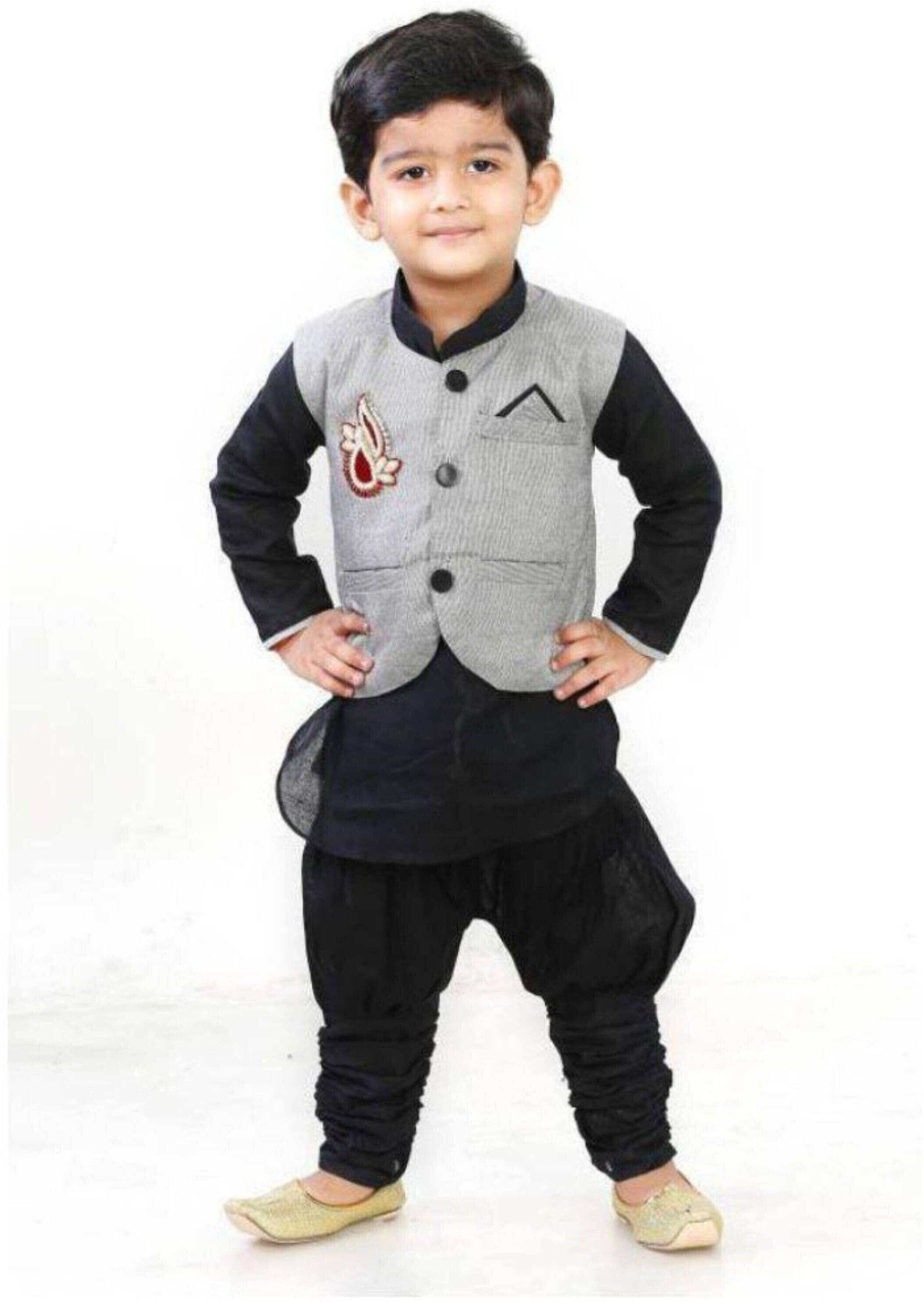 hrr Boys Cotton Blend Ethnic - Pattern Kurta Pyjama Set ( Black , Pack of 1 )     			hrr Boys Cotton Blend Ethnic - Pattern Kurta Pyjama Set ( Black , Pack of 1 )