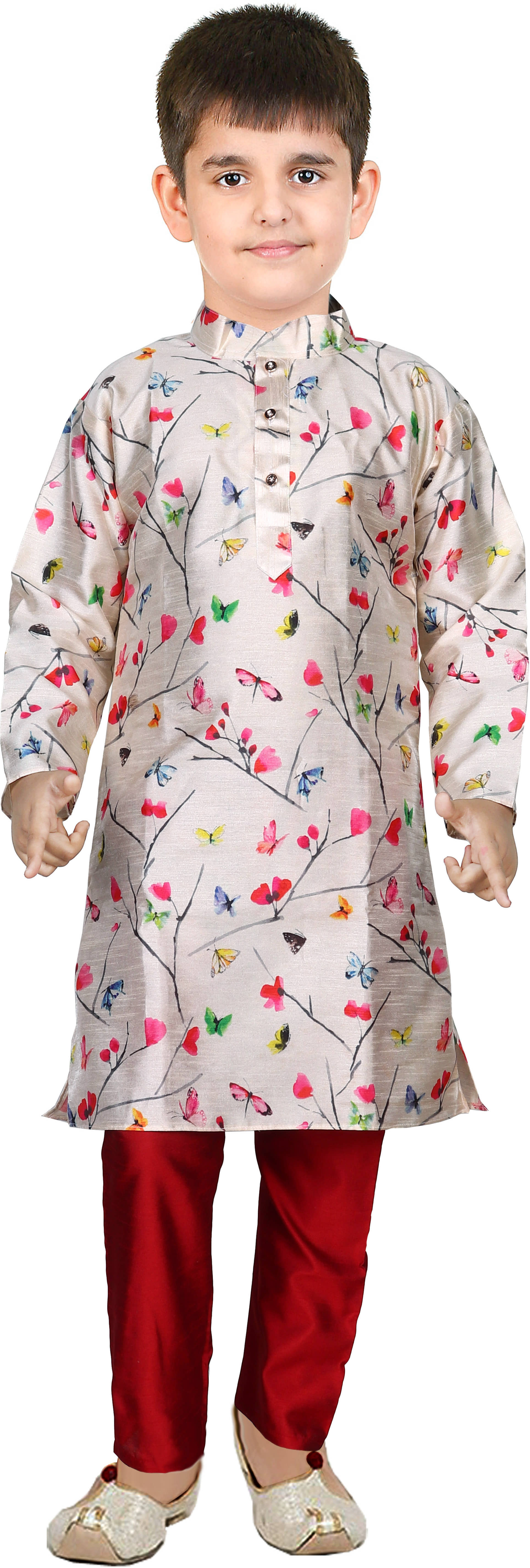 hrr Boys Cotton Blend Solid - Pattern Kurta Pyjama Set ( Beige , Pack of 1 ) - Kurtas & Kurta Sets | Buy online on ZillyBuy