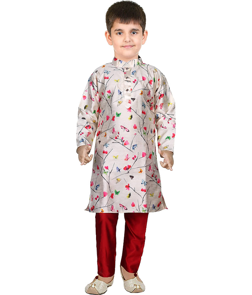 hrr Boys Cotton Blend Solid - Pattern Kurta Pyjama Set ( Beige , Pack of 1 ) - Kurtas & Kurta Sets | Buy online on ZillyBuy