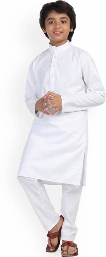 hrr Boys Cotton Blend Solid - Pattern Kurta Pyjama Set ( White , Pack of 1 ) - Kurtas & Kurta Sets | Buy online on ZillyBuy