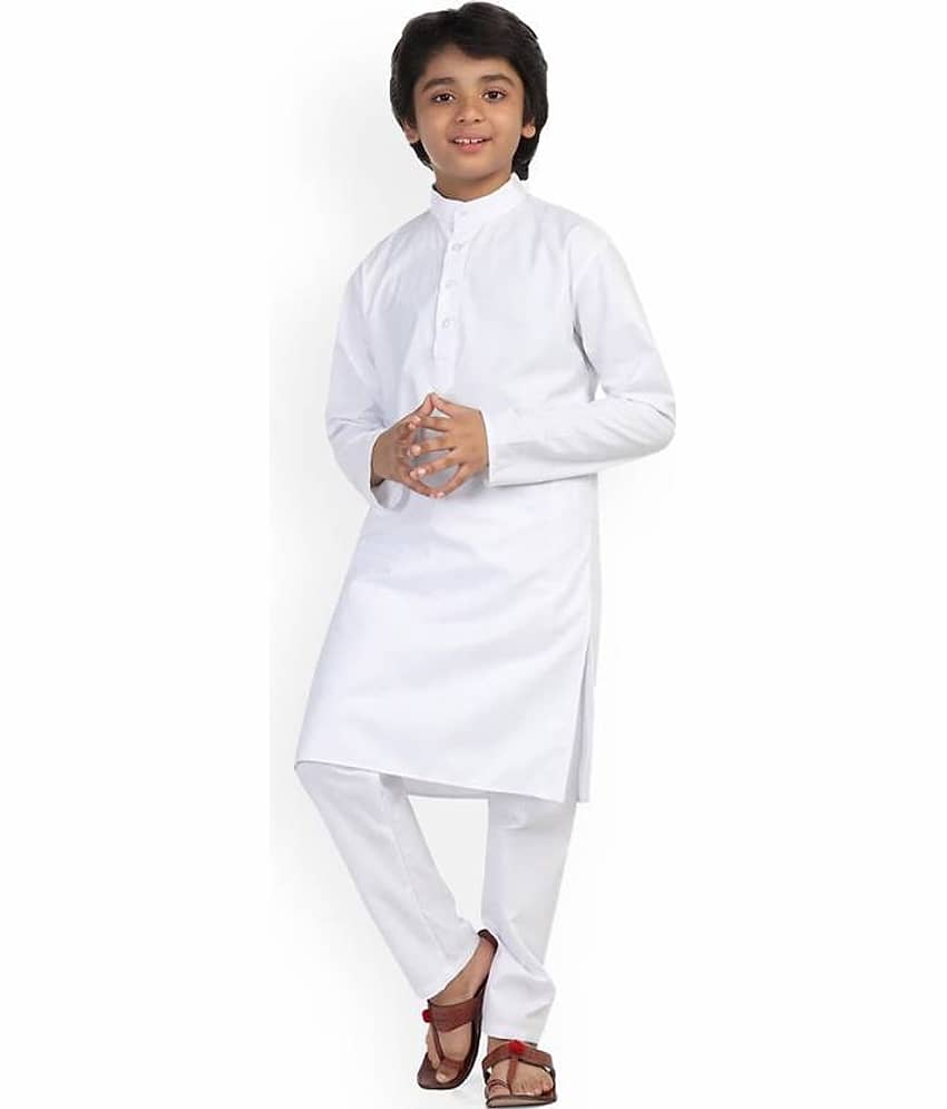 hrr Boys Cotton Blend Solid - Pattern Kurta Pyjama Set ( White , Pack of 1 ) - Kurtas & Kurta Sets | Buy online on ZillyBuy