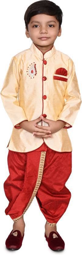 hrr Boys Cotton Blend Solid - Pattern Dhoti Kurta Set ( Beige , Pack of 1 ) - Kurtas & Kurta Sets | Buy online on ZillyBuy