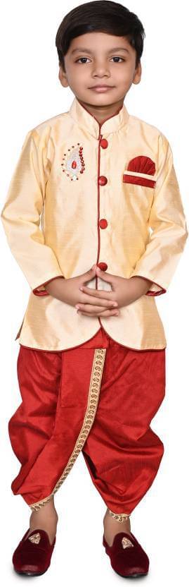     			hrr Boys Cotton Blend Beige Dhoti Kurta Set ( Pack of 1 )