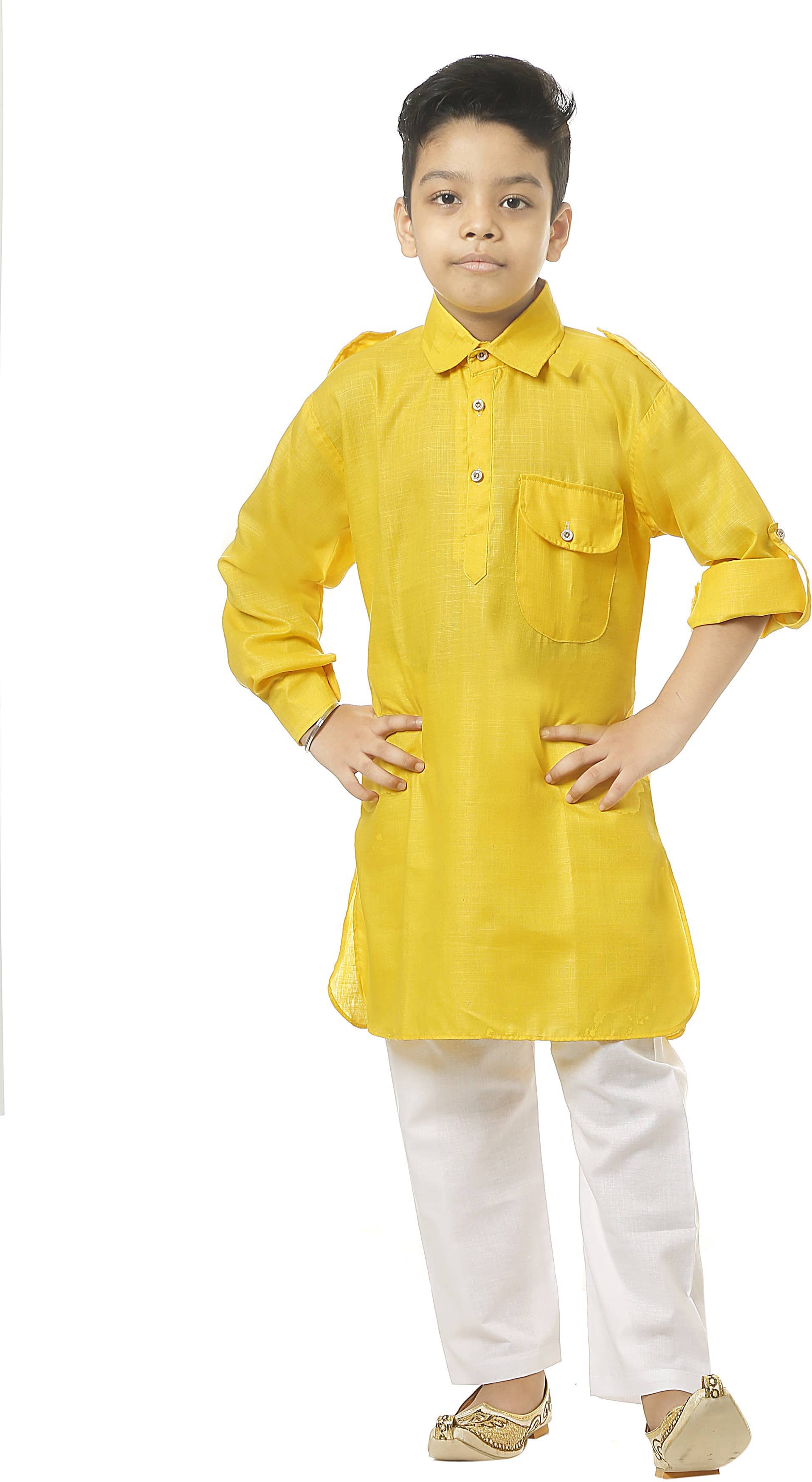 hrr Boys Cotton Blend Yellow Kurta Pyjama Set ( Pack of 1 ) - Kurtas & Kurta Sets | Buy online on ZillyBuy