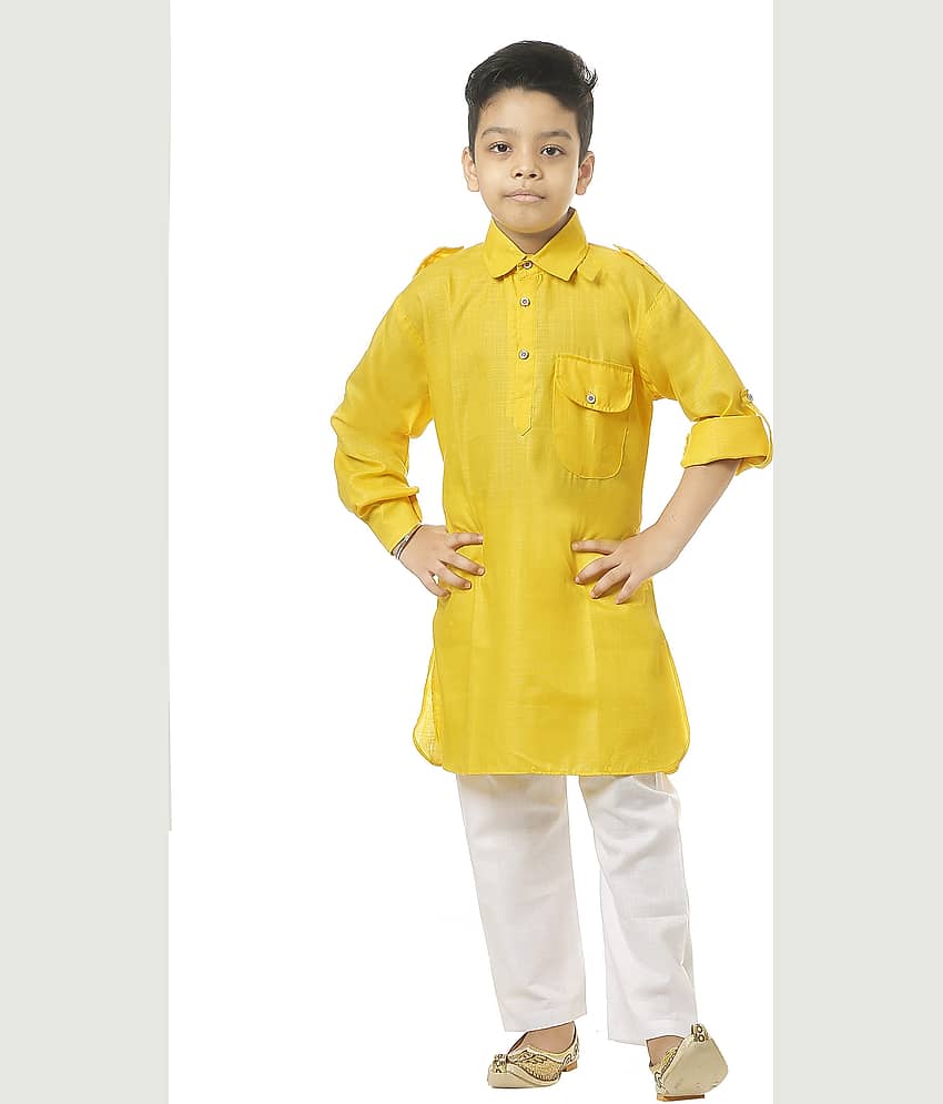 hrr Boys Cotton Blend Yellow Kurta Pyjama Set ( Pack of 1 ) - Kurtas & Kurta Sets | Buy online on ZillyBuy