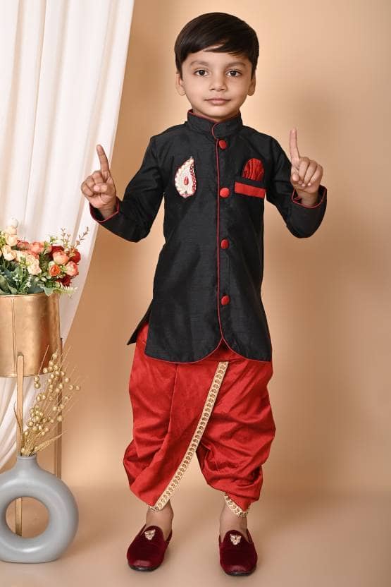hrr Boys Cotton Blend Solid - Pattern Dhoti Kurta Set ( Black , Pack of 1 ) - Kurtas & Kurta Sets | Buy online on ZillyBuy