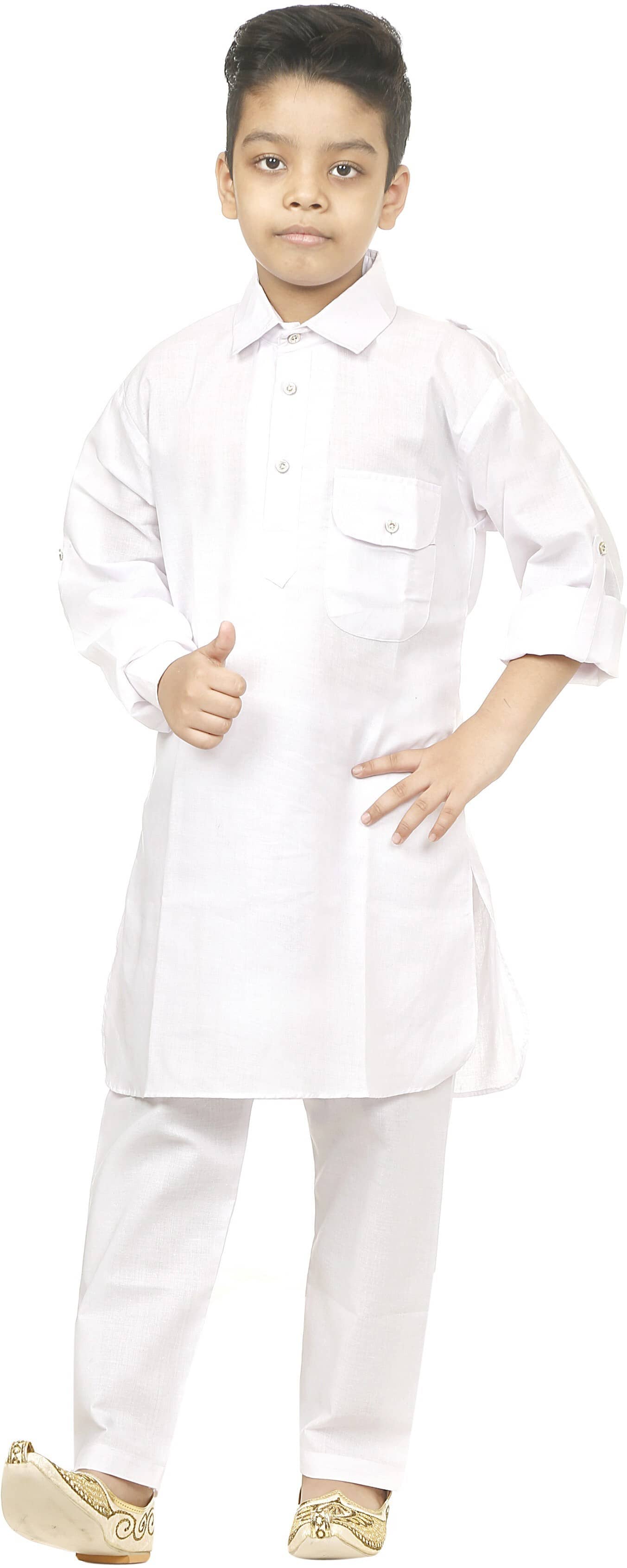 hrr Boys Cotton Blend White Kurta Pyjama Set ( Pack of 1 ) - Kurtas & Kurta Sets | Buy online on ZillyBuy